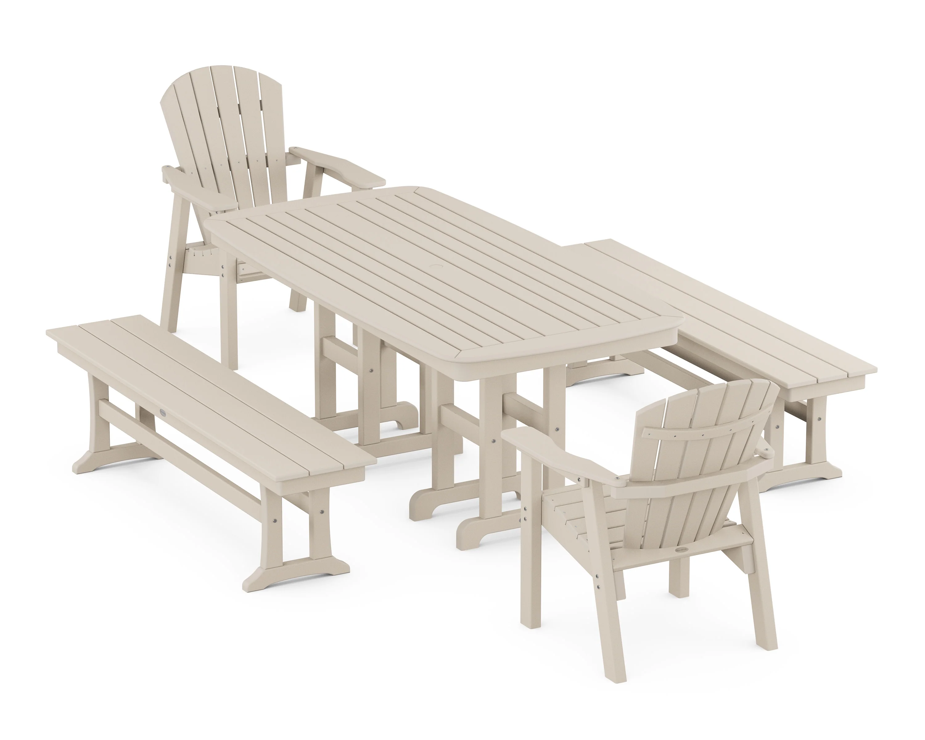Seashell 5-Piece Dining Set with Benches - Image 4