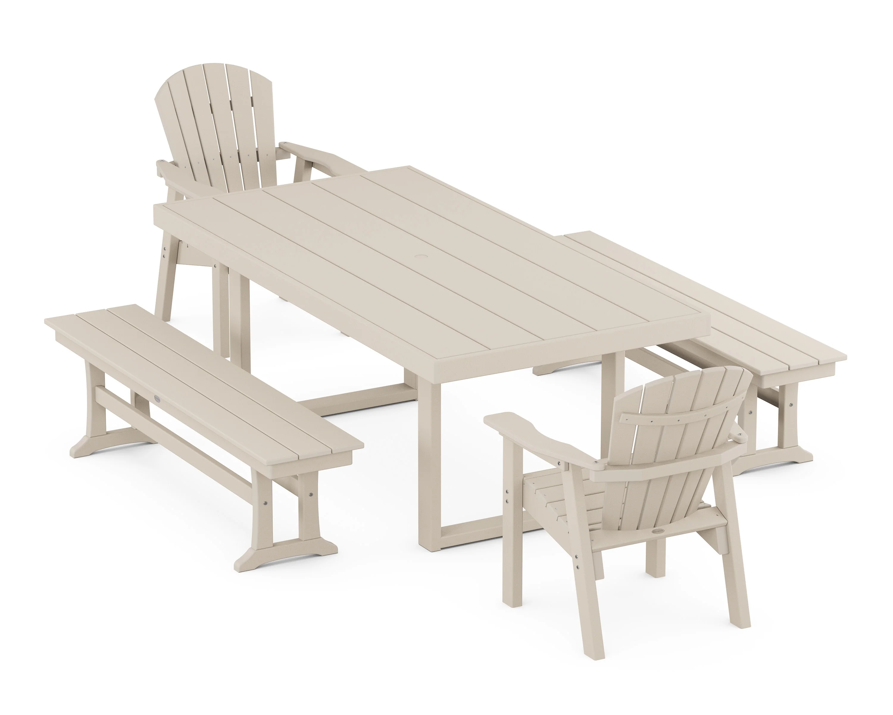 Seashell 5-Piece Dining Set with Benches - Image 9
