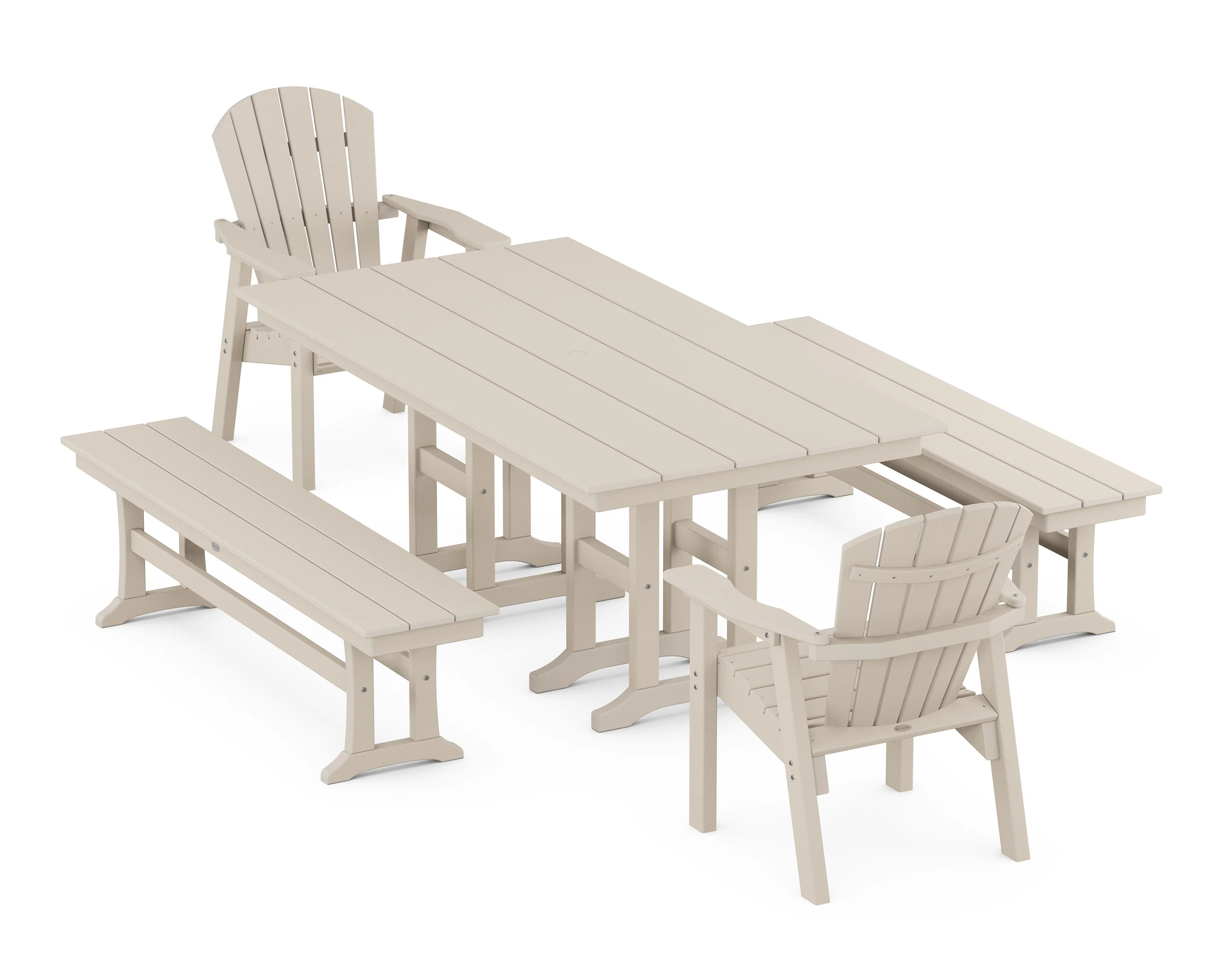 Seashell 5-Piece Farmhouse Dining Set with Benches - Image 5