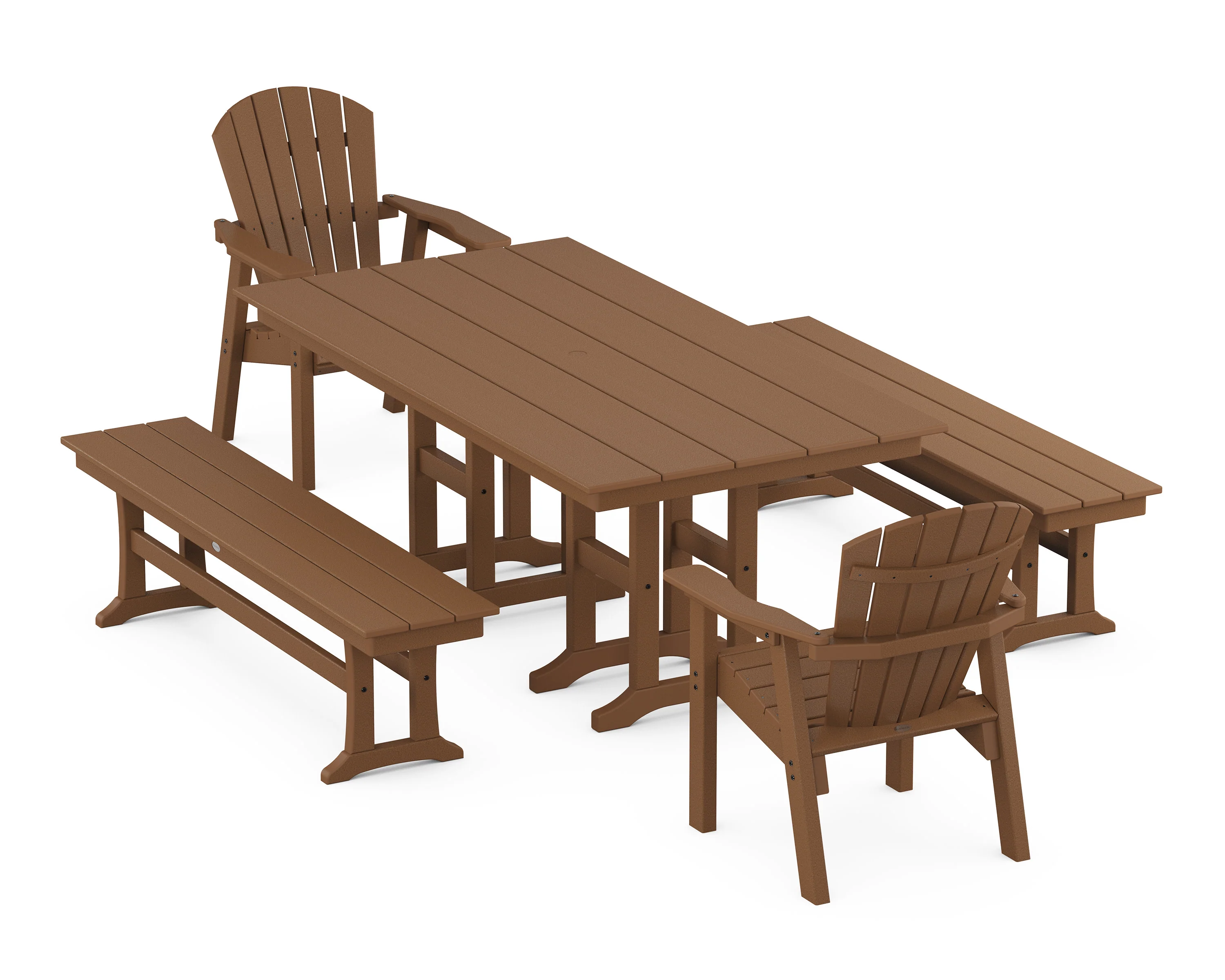 Seashell 5-Piece Farmhouse Dining Set with Benches - Image 7