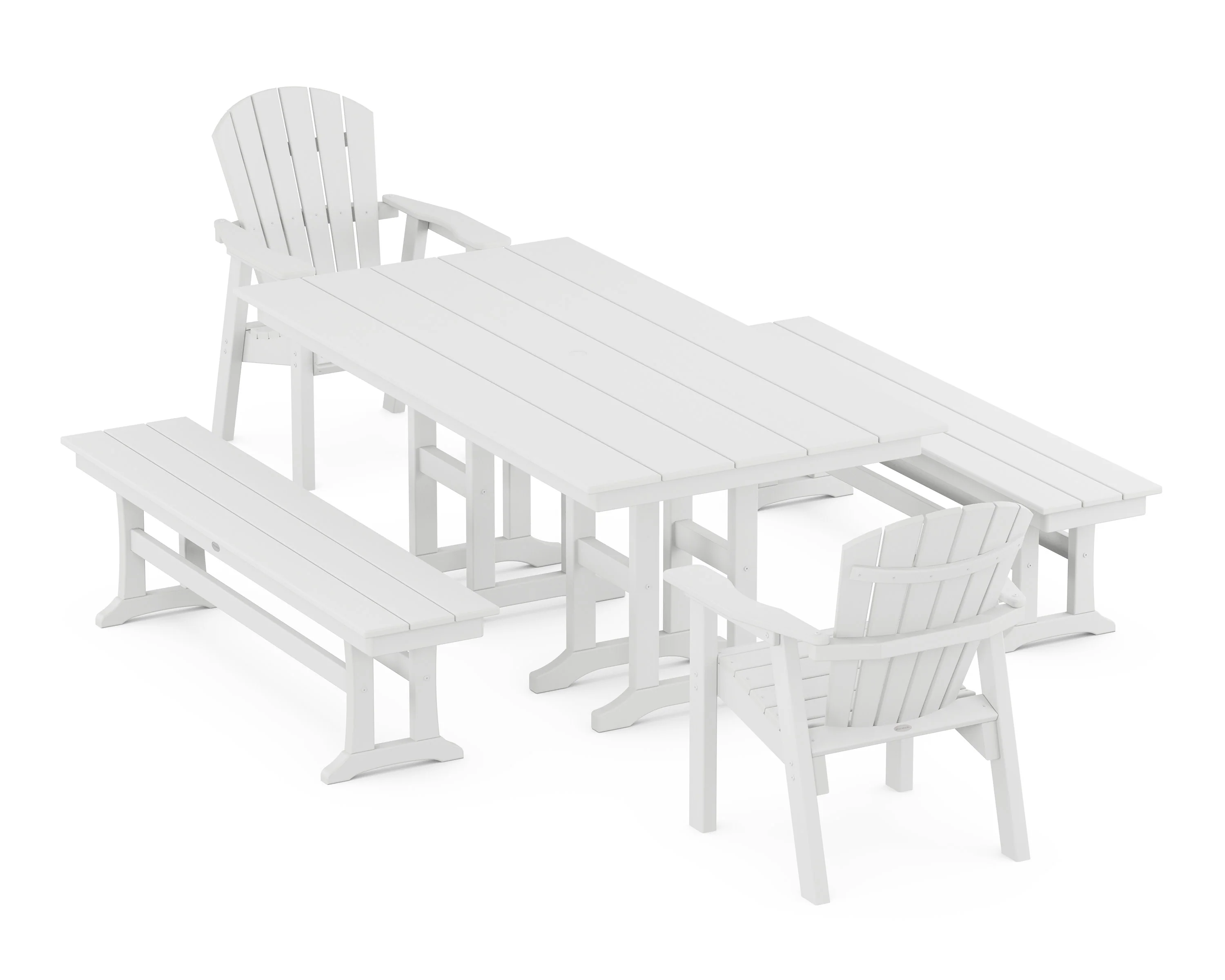 Seashell 5-Piece Farmhouse Dining Set with Benches - Image 8
