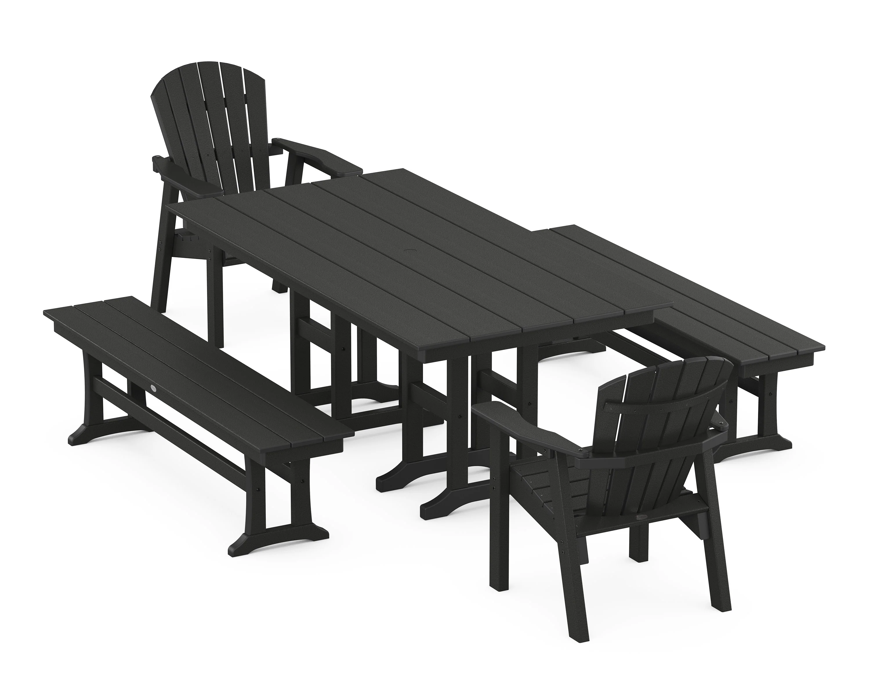 Seashell 5-Piece Farmhouse Dining Set with Benches - Image 9