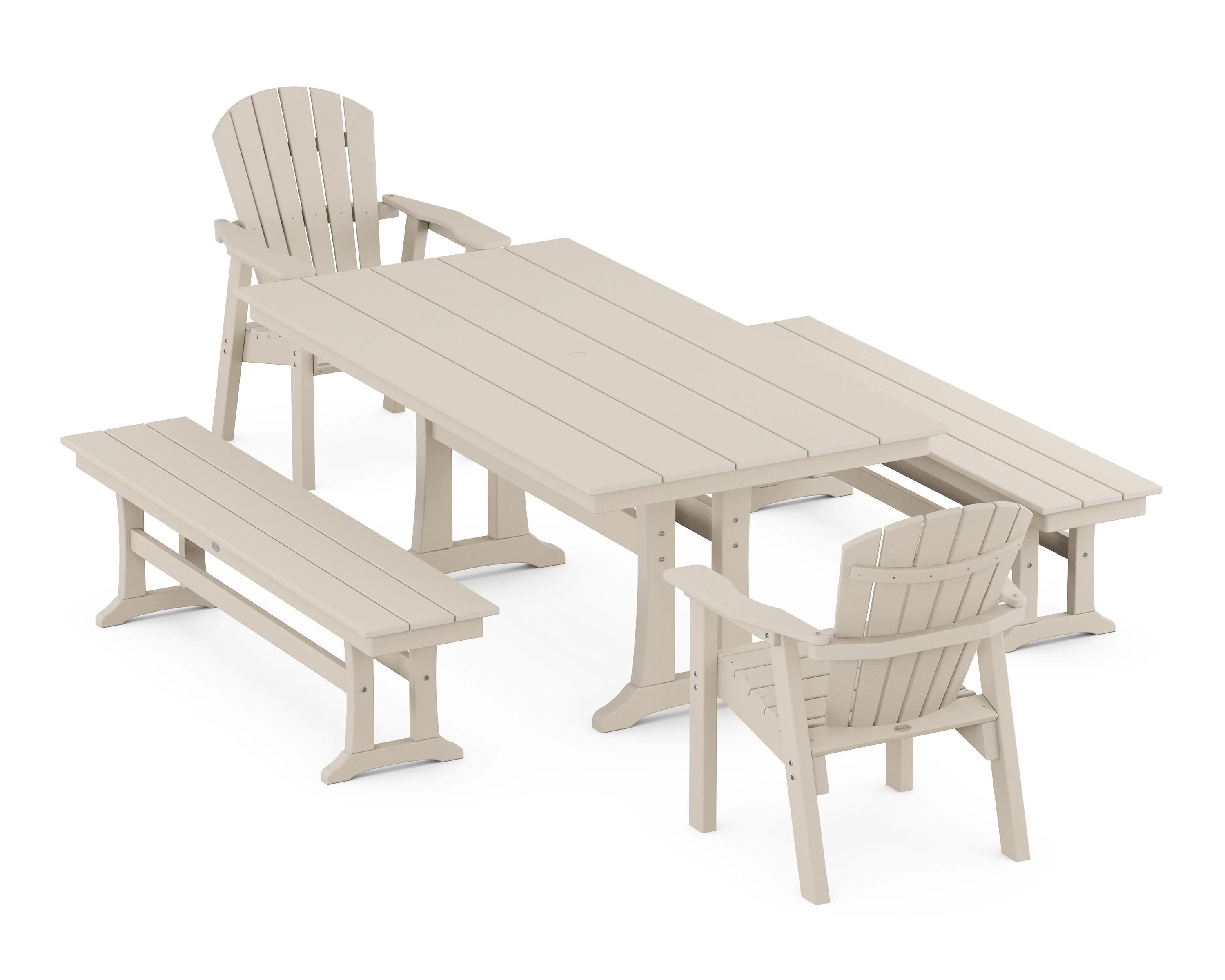Seashell 5-Piece Farmhouse Dining Set With Trestle Legs - Image 7