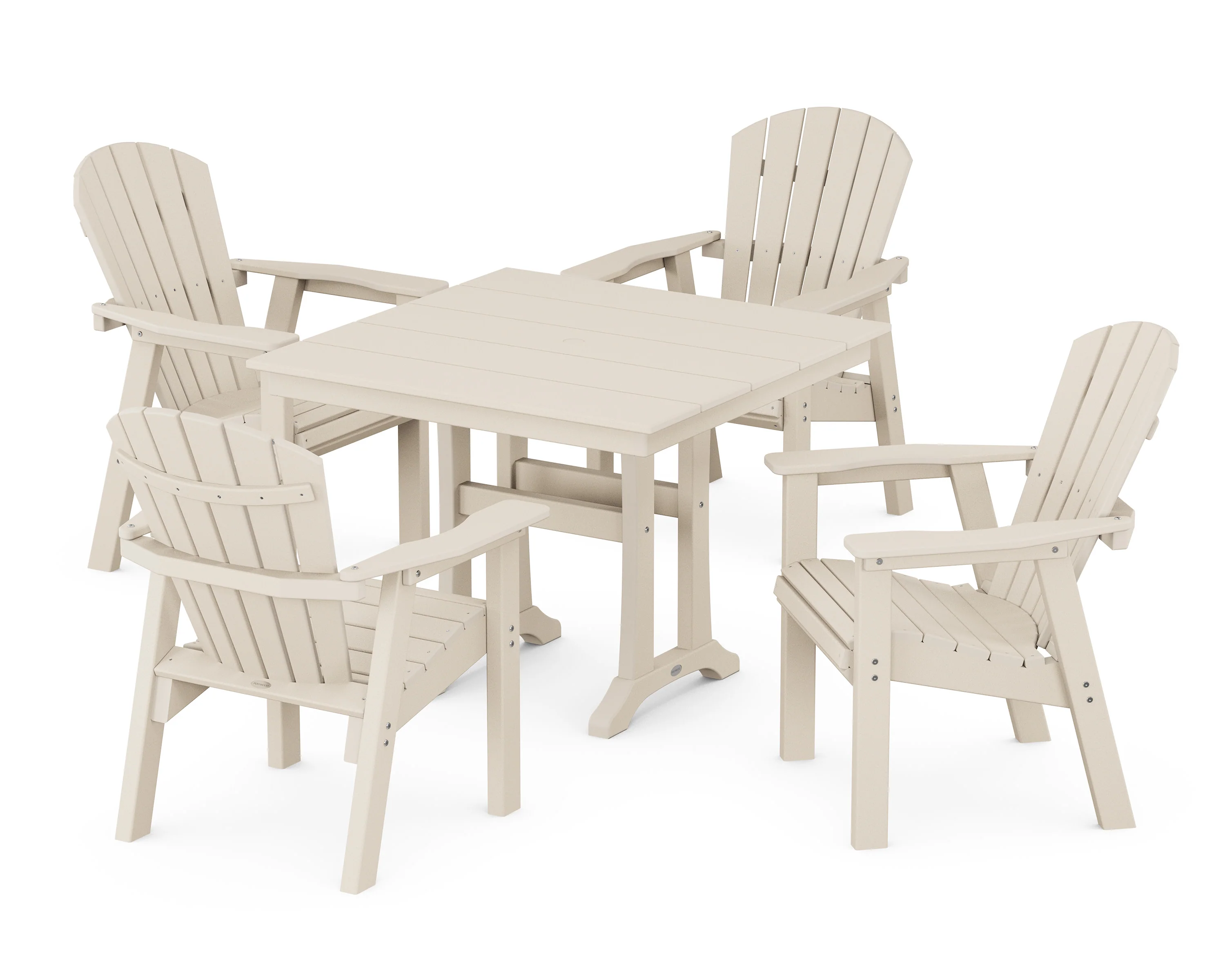 Seashell 5-Piece Farmhouse Dining Set With Trestle Legs - Image 7