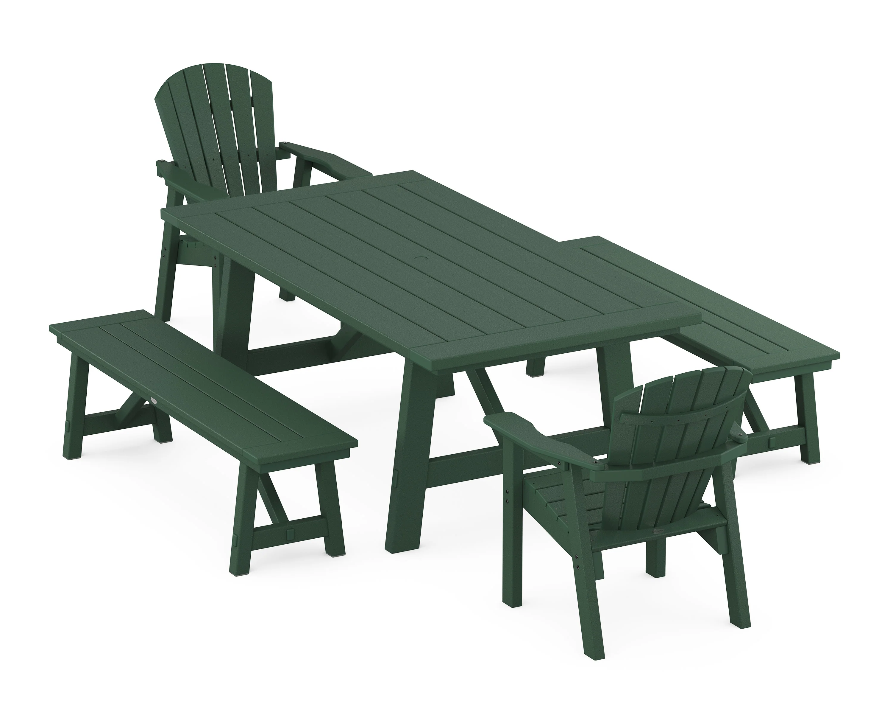 Seashell 5-Piece Rustic Farmhouse Dining Set With Benches - Image 4