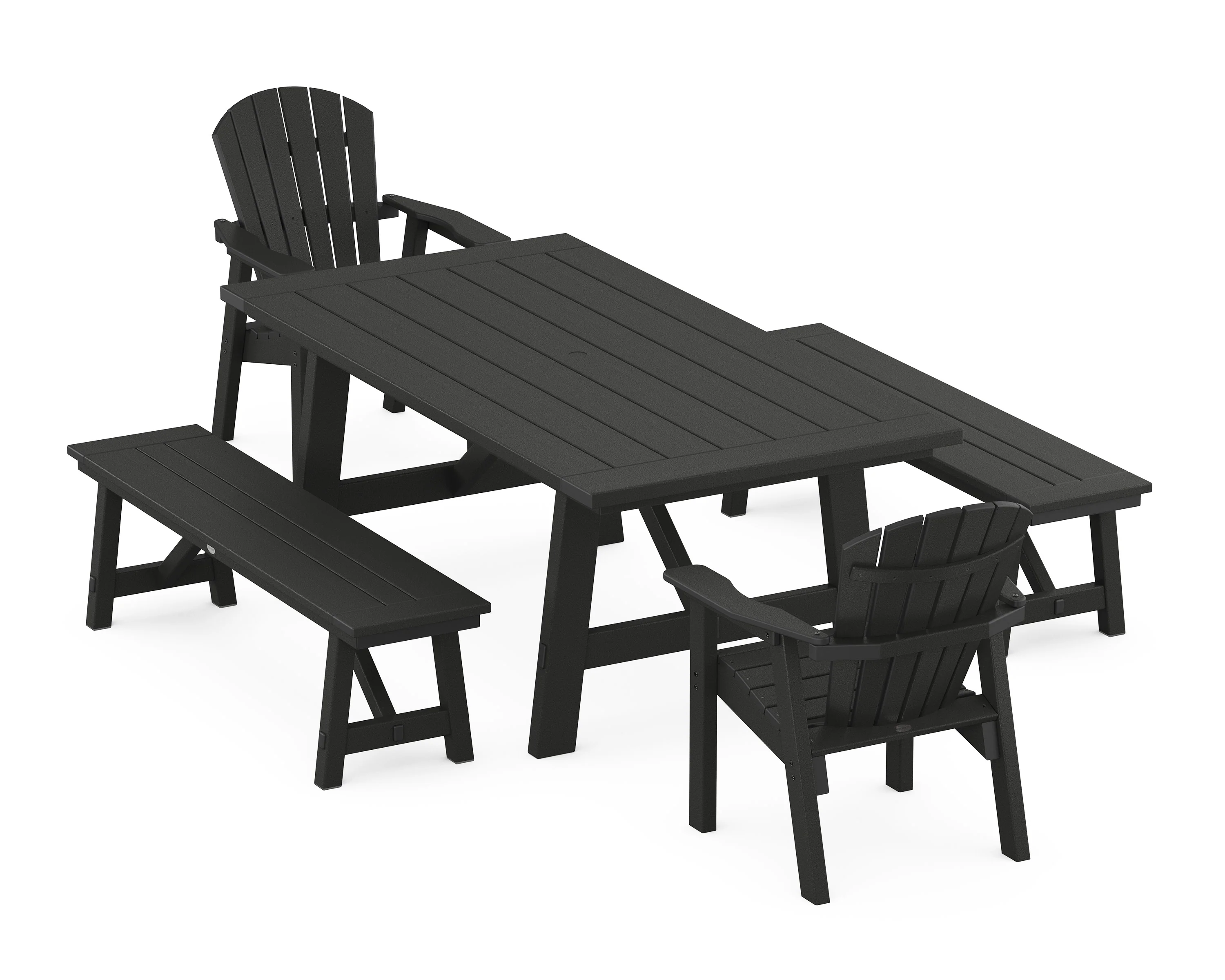 Seashell 5-Piece Rustic Farmhouse Dining Set With Benches - Image 5