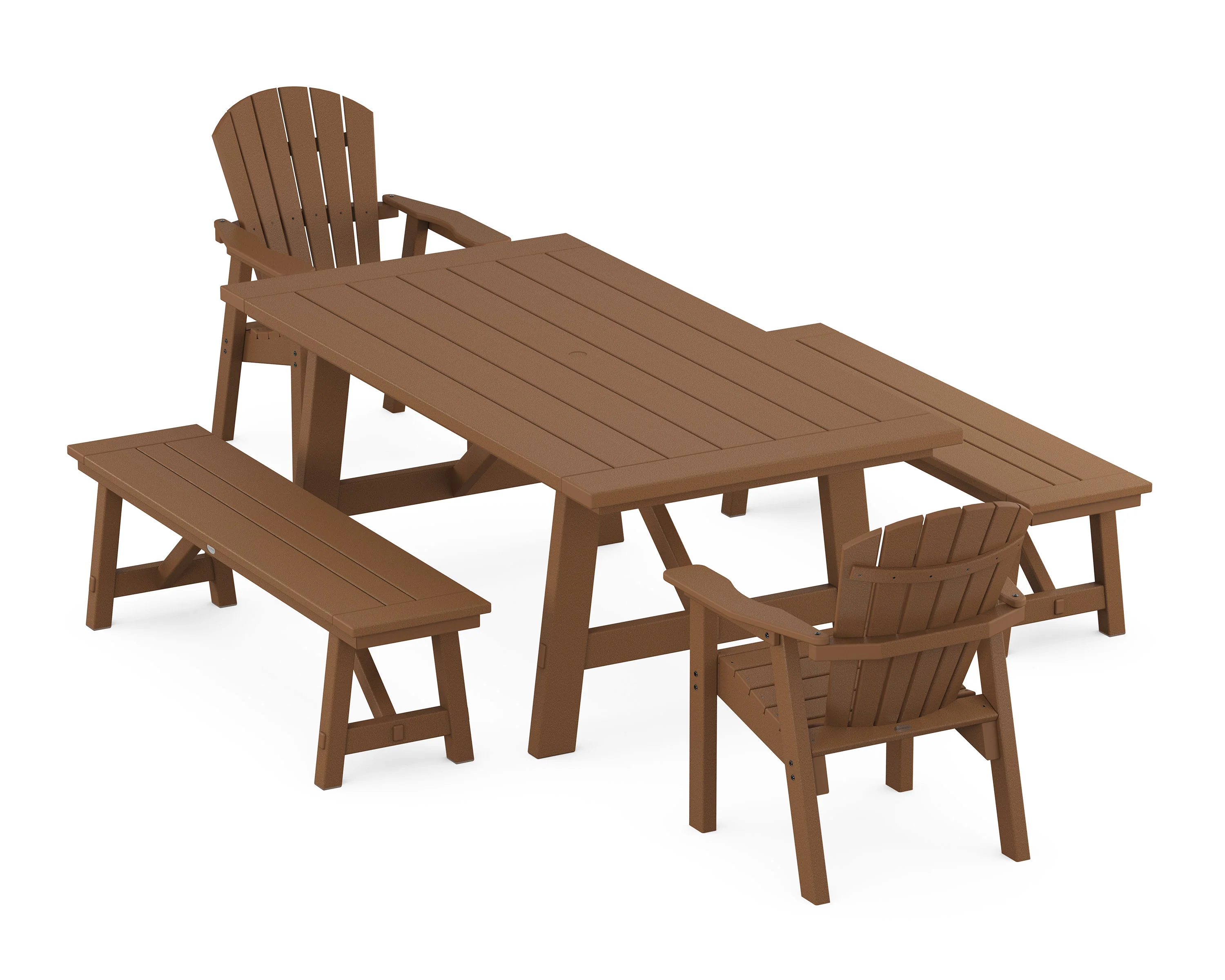 Seashell 5-Piece Rustic Farmhouse Dining Set With Benches - Image 6
