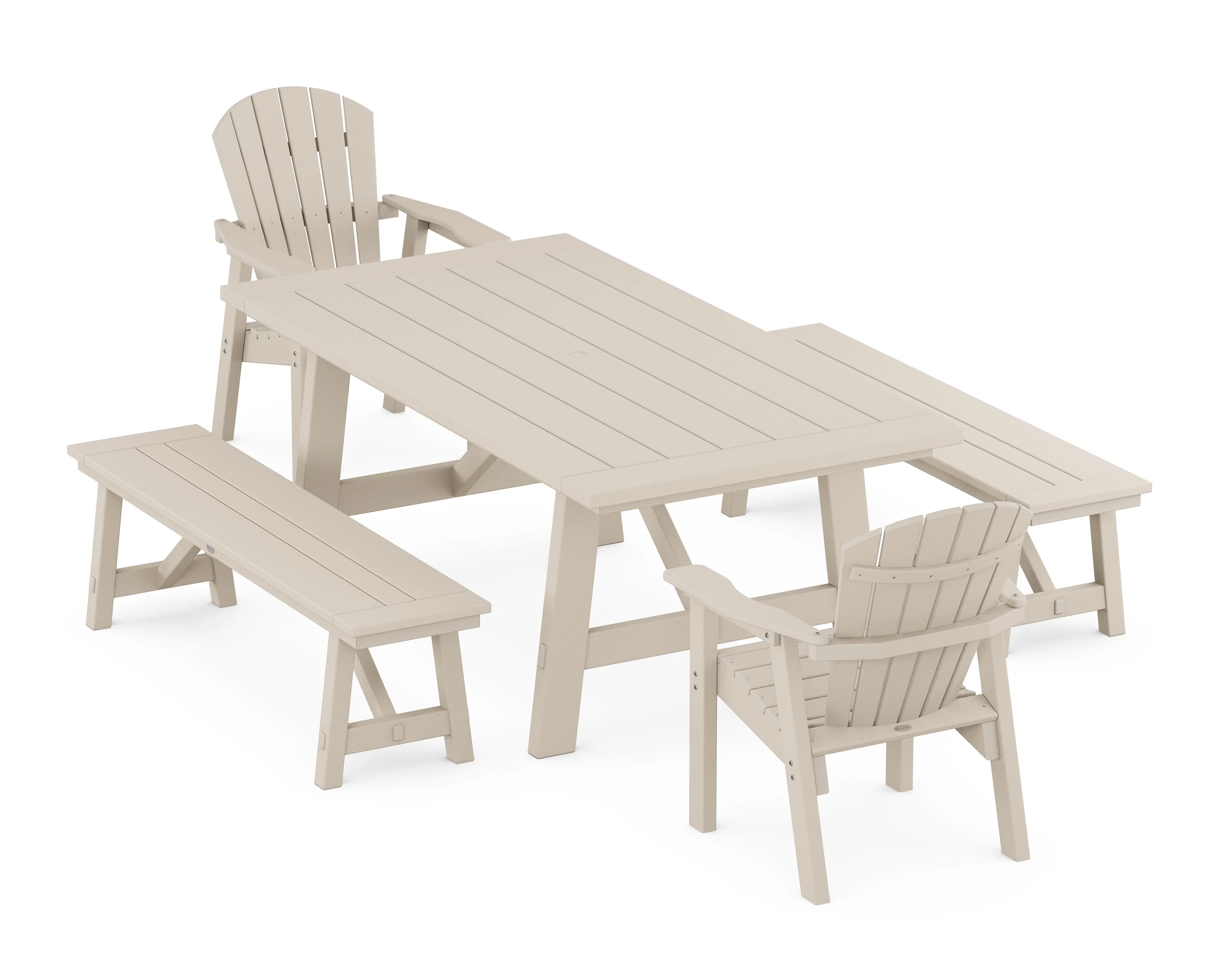 Seashell 5-Piece Rustic Farmhouse Dining Set With Benches - Image 7