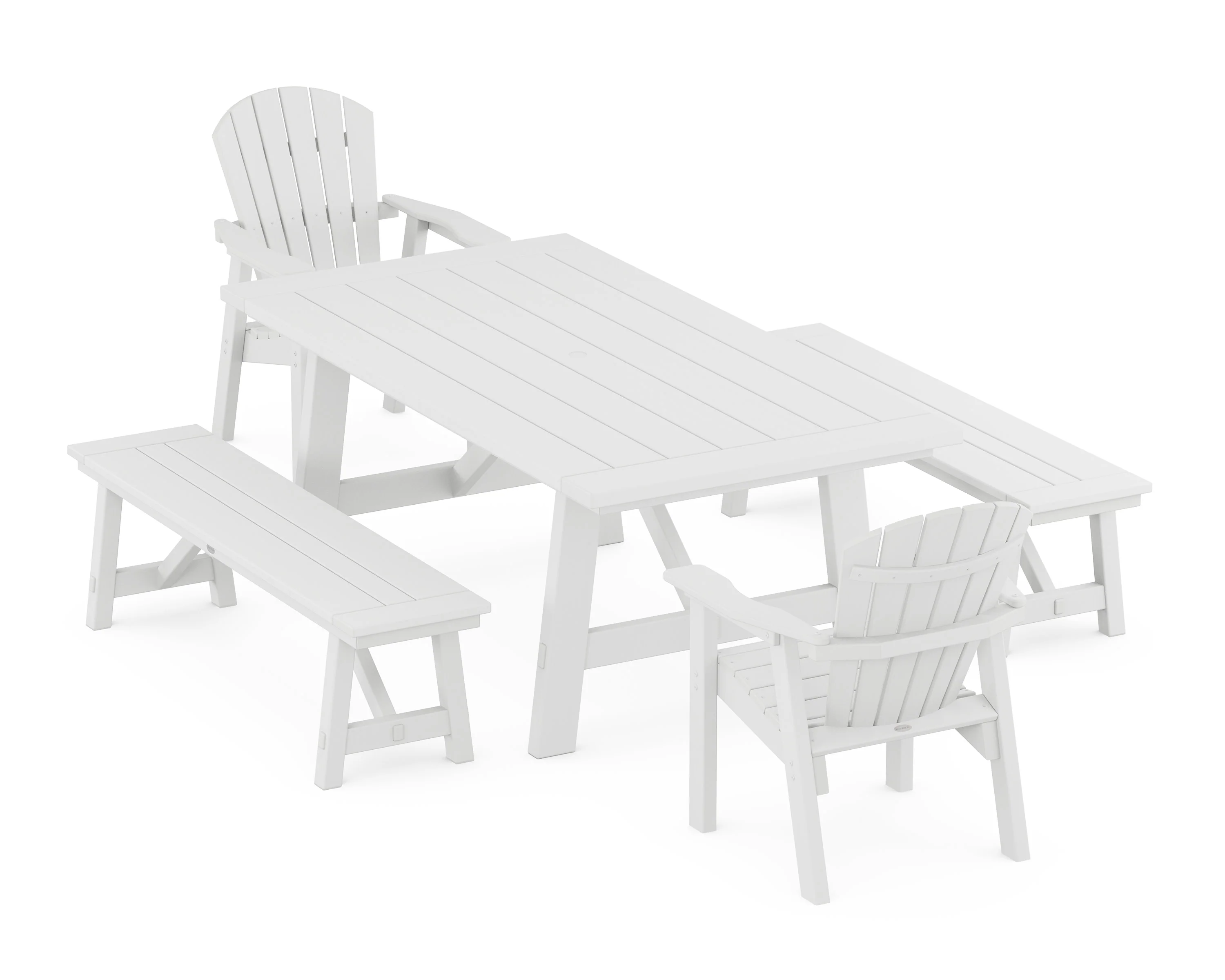 Seashell 5-Piece Rustic Farmhouse Dining Set With Benches - Image 9