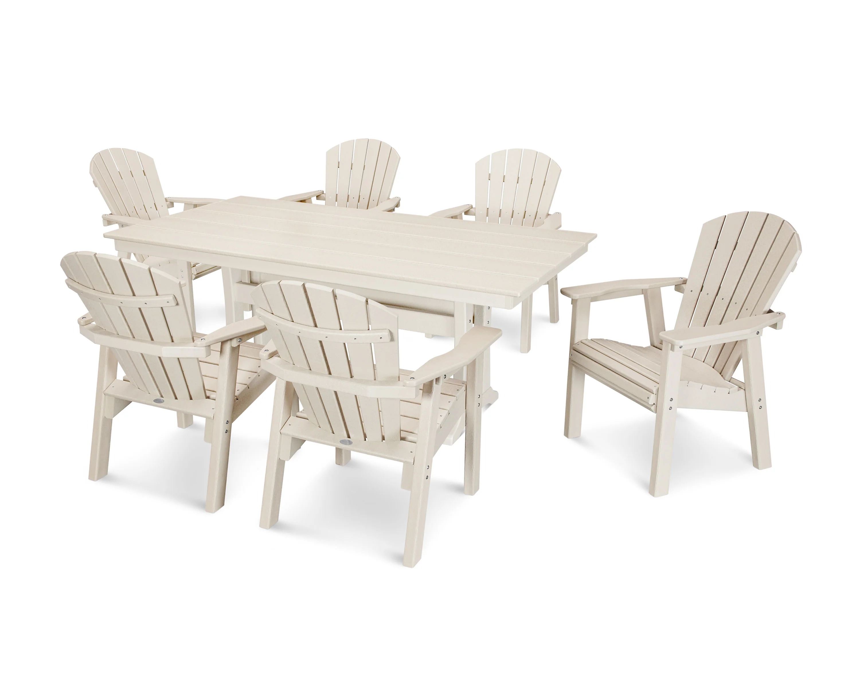 Seashell 7-Piece Farmhouse Dining Set with Trestle Legs - Image 8