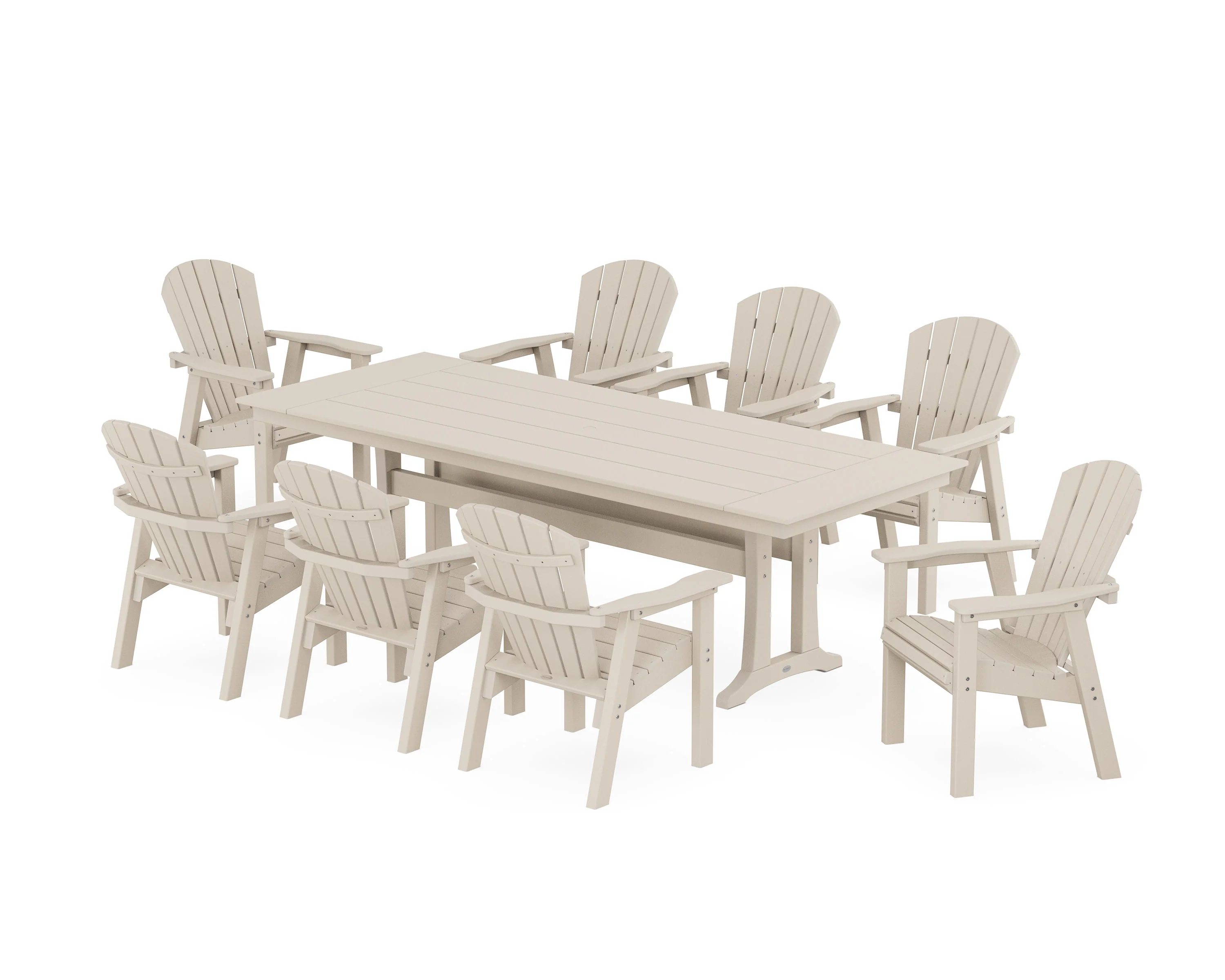Seashell 9-Piece Farmhouse Dining Set with Trestle Legs - Image 6