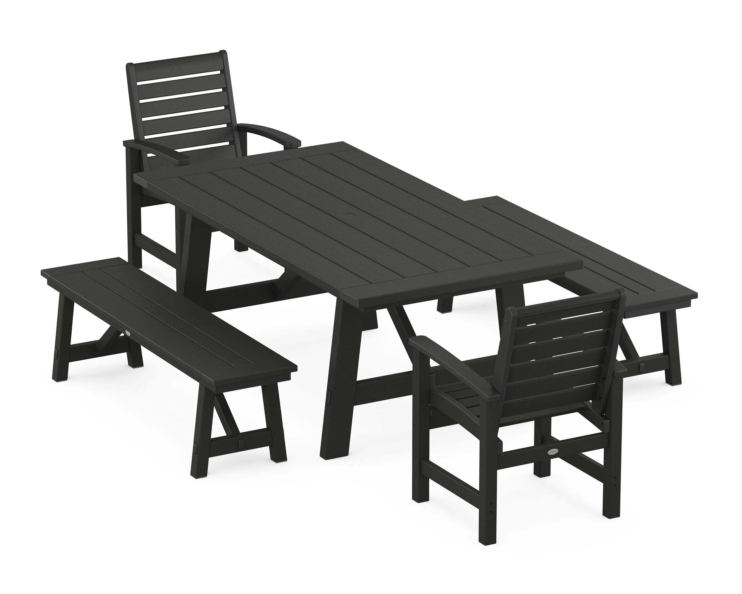 Signature 5-Piece Rustic Farmhouse Dining Set With Benches - Image 4