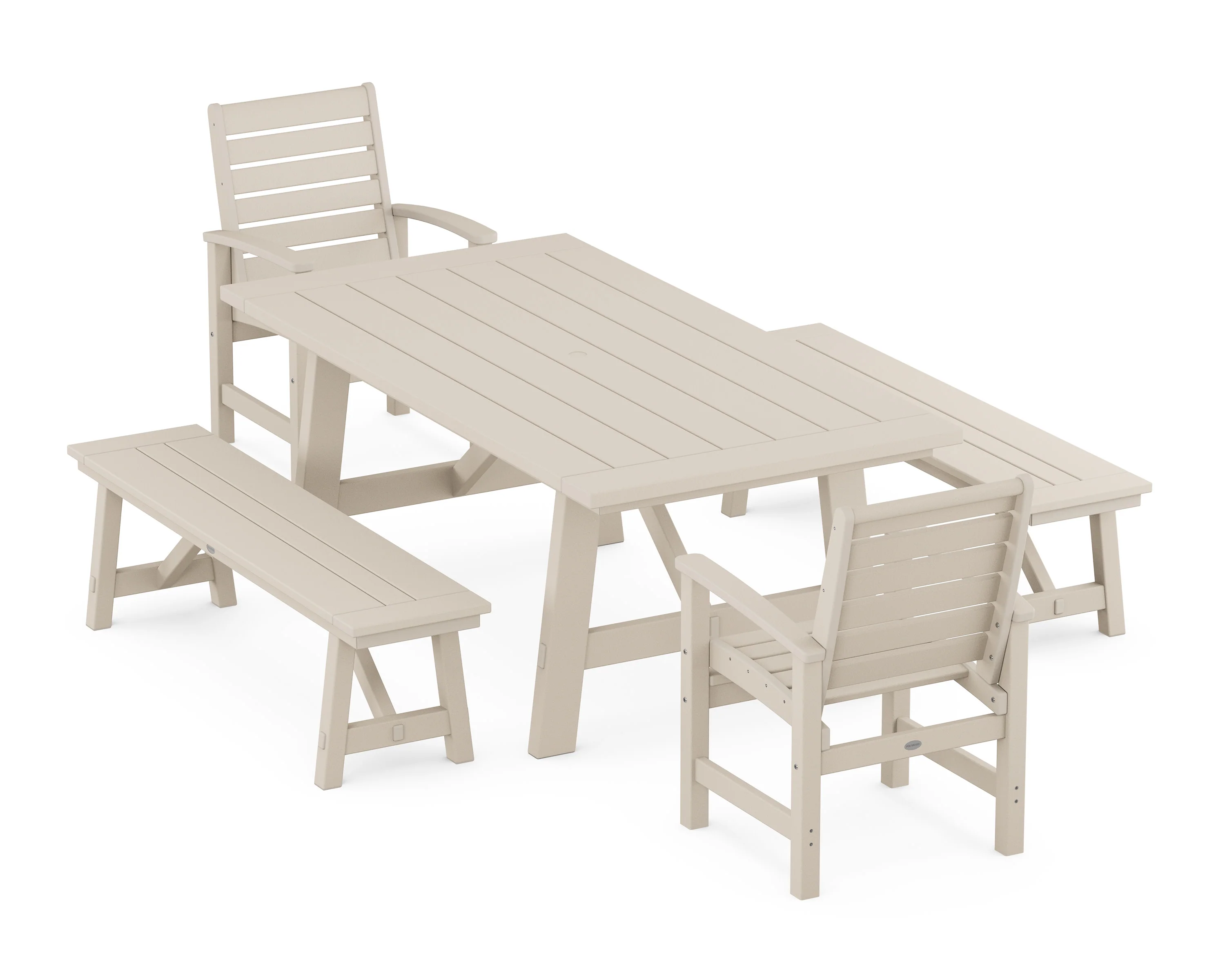 Signature 5-Piece Rustic Farmhouse Dining Set With Benches - Image 5