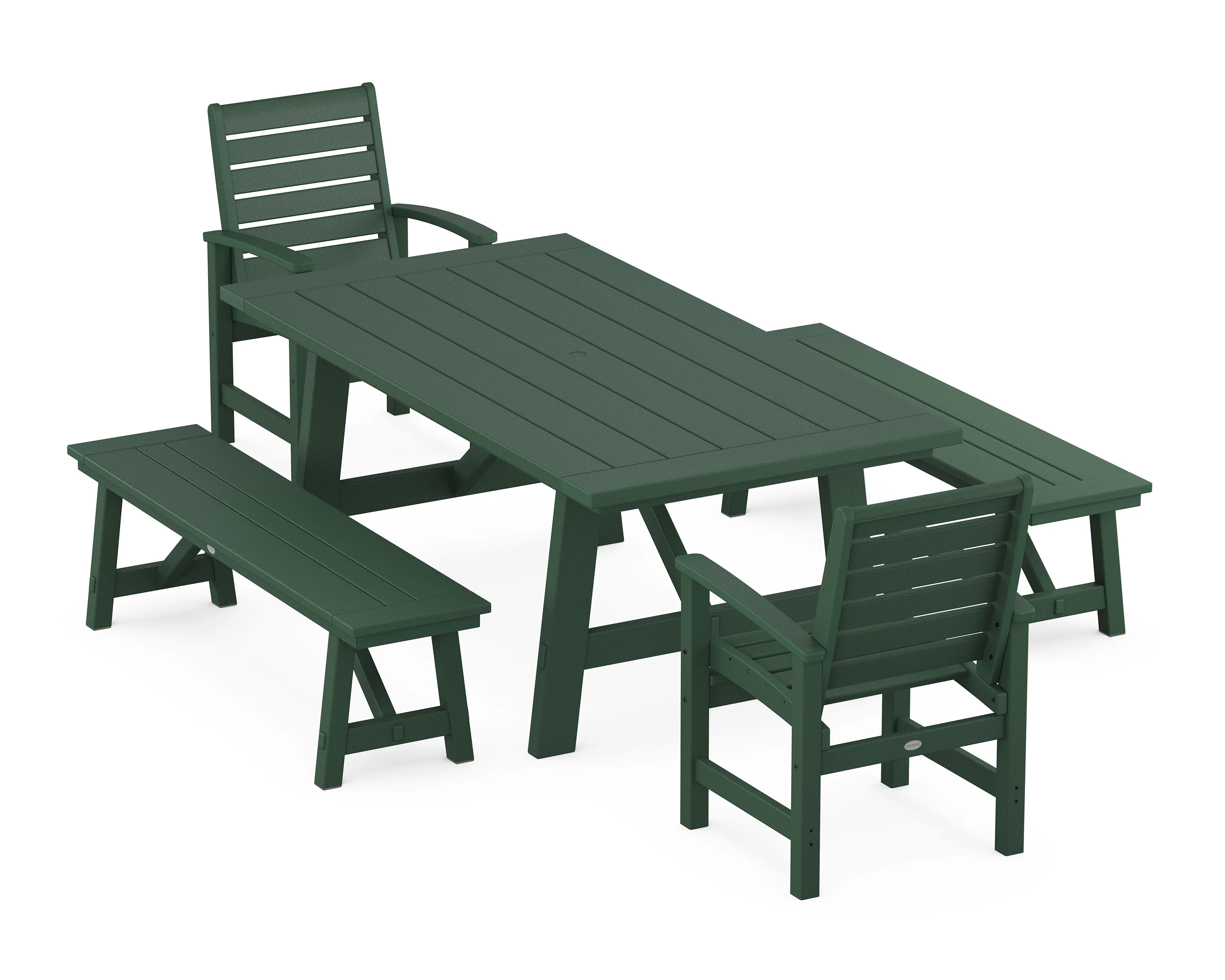 Signature 5-Piece Rustic Farmhouse Dining Set With Benches - Image 6
