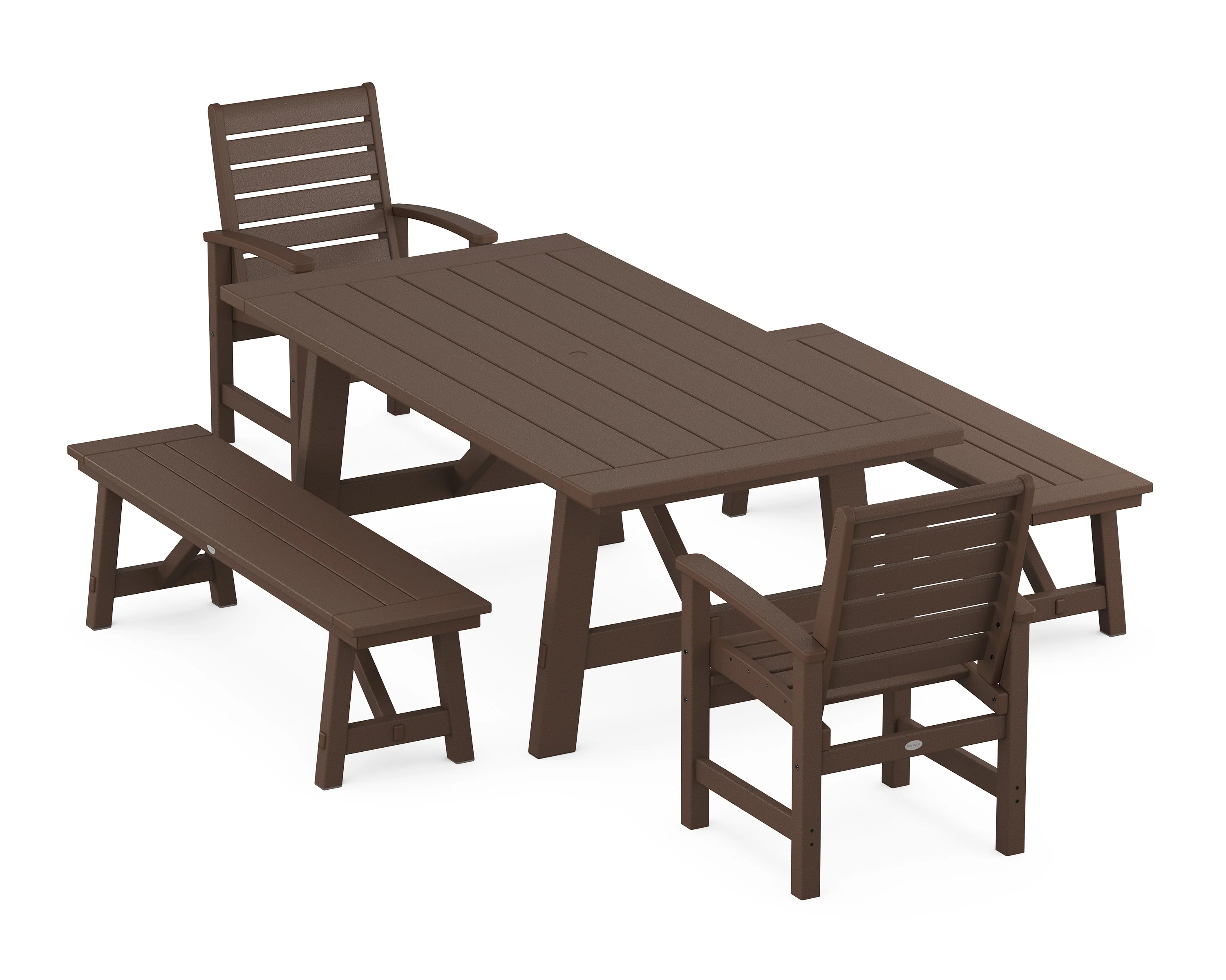 Signature 5-Piece Rustic Farmhouse Dining Set With Benches - Image 7