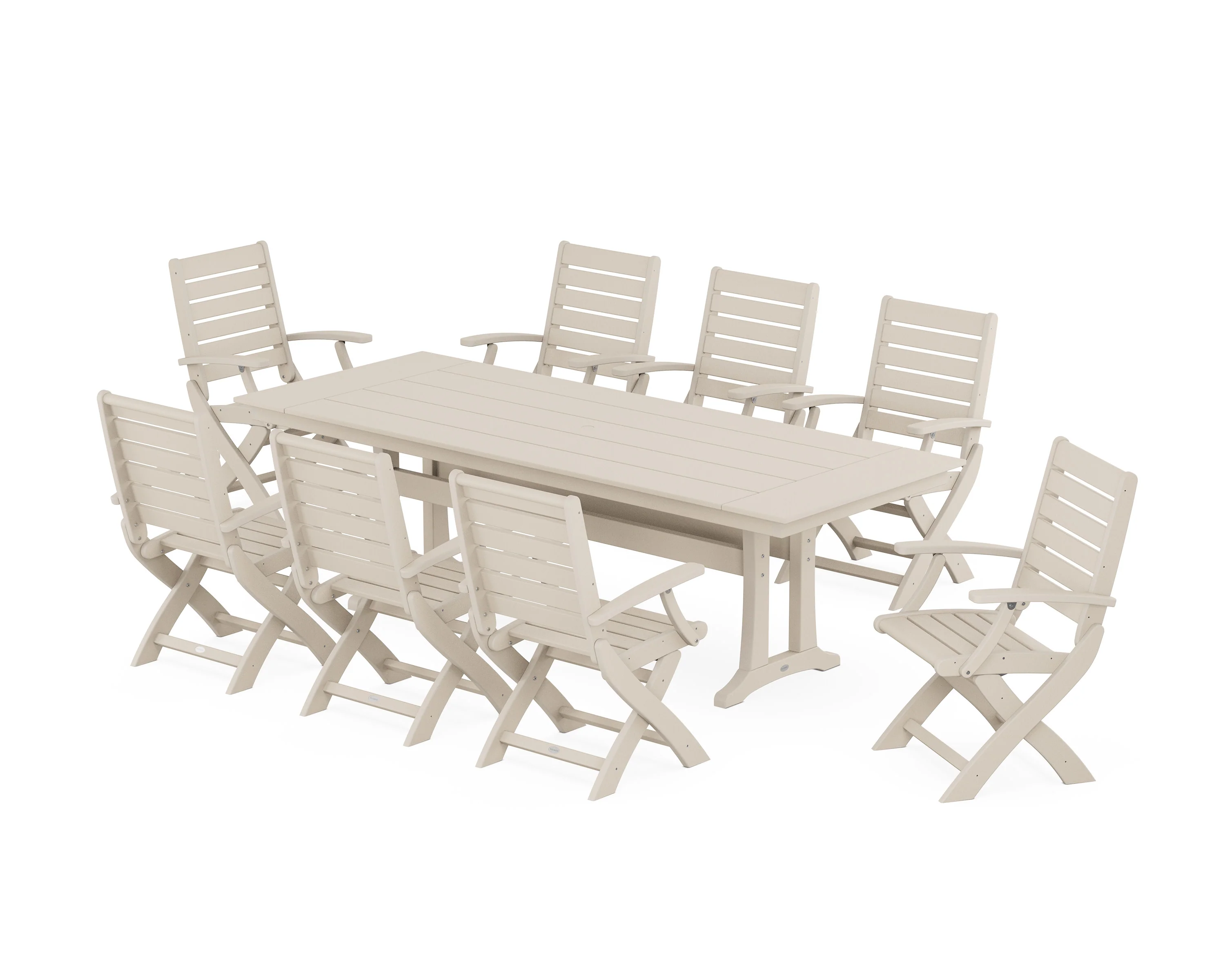 Signature Folding 9-Piece Farmhouse Trestle Dining Set with Trestle Legs - Image 7