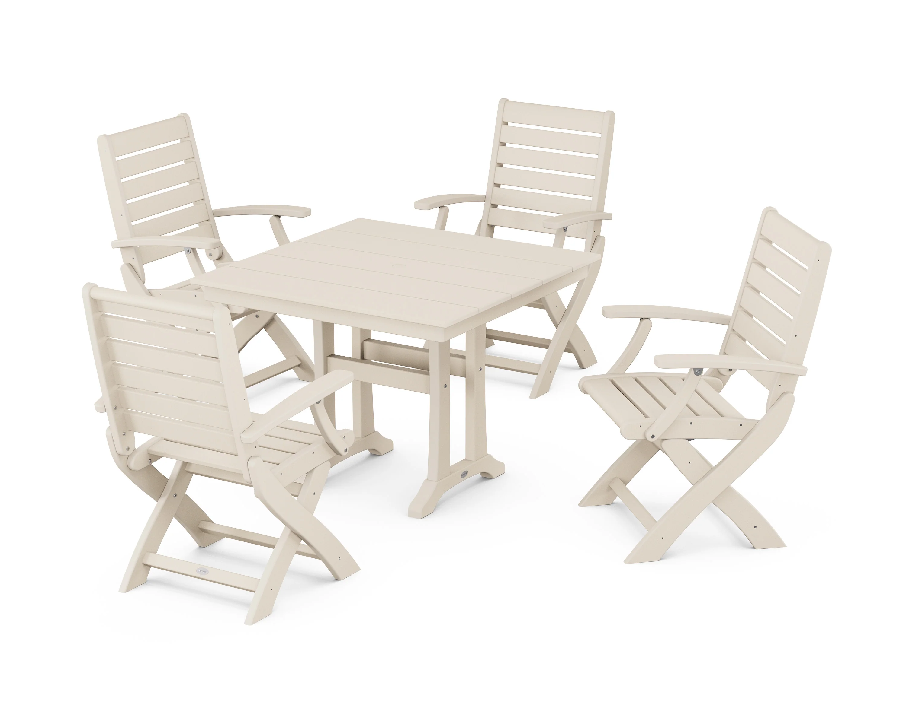 Signature Folding Chair 5-Piece Farmhouse Dining Set With Trestle Legs - Image 9