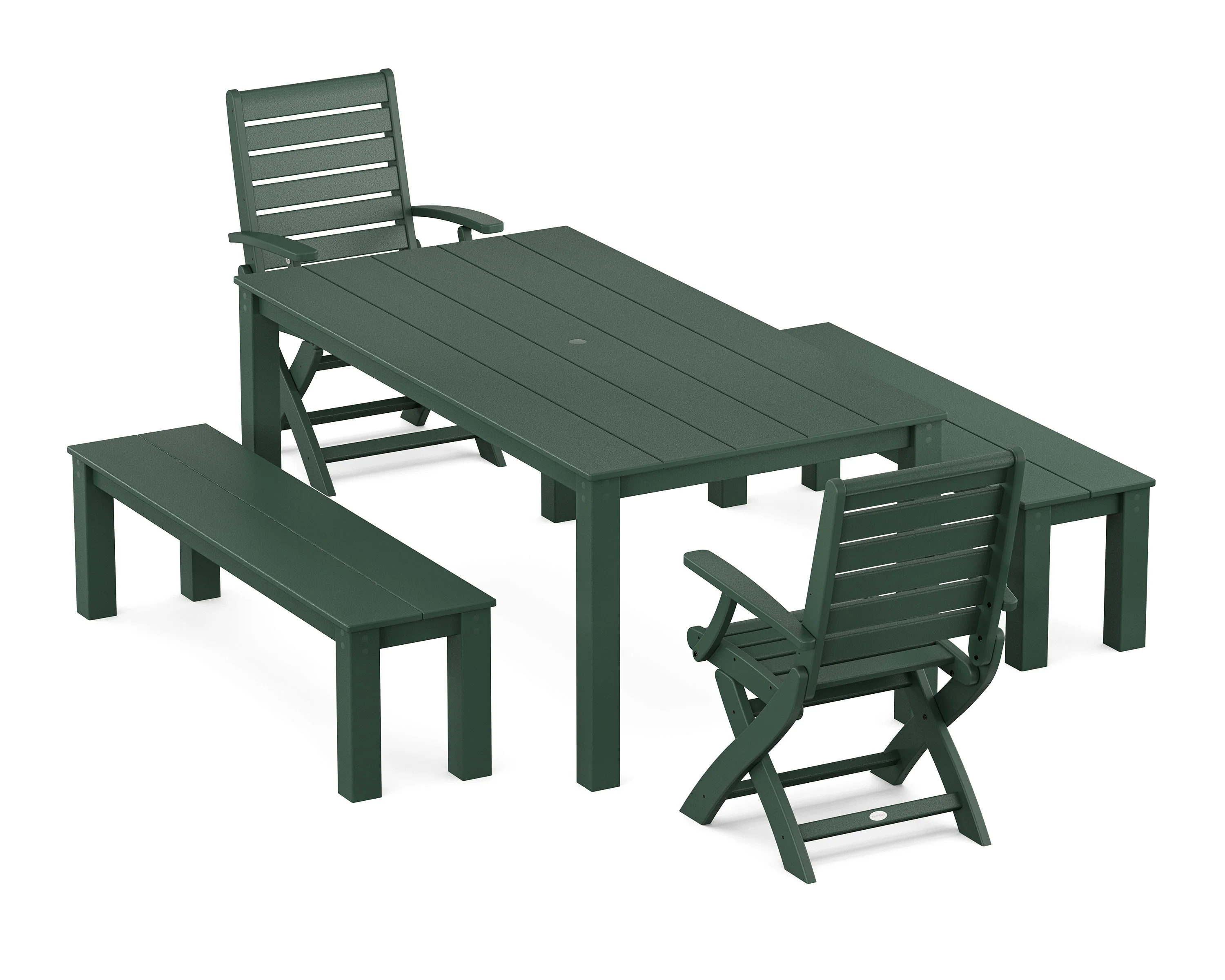 Signature Folding Chair 5-Piece Parsons Dining Set with Benches - Image 5