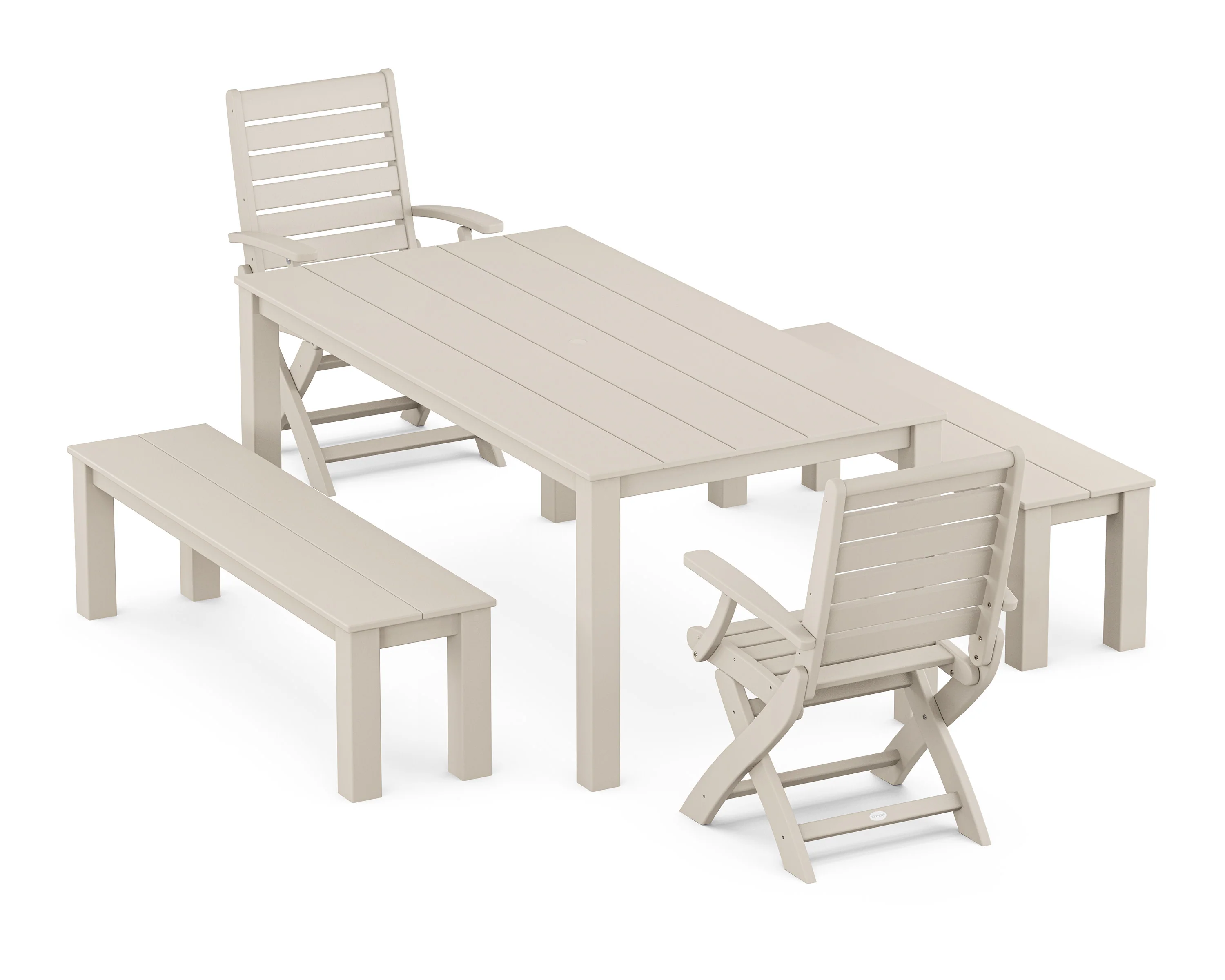 Signature Folding Chair 5-Piece Parsons Dining Set with Benches - Image 6