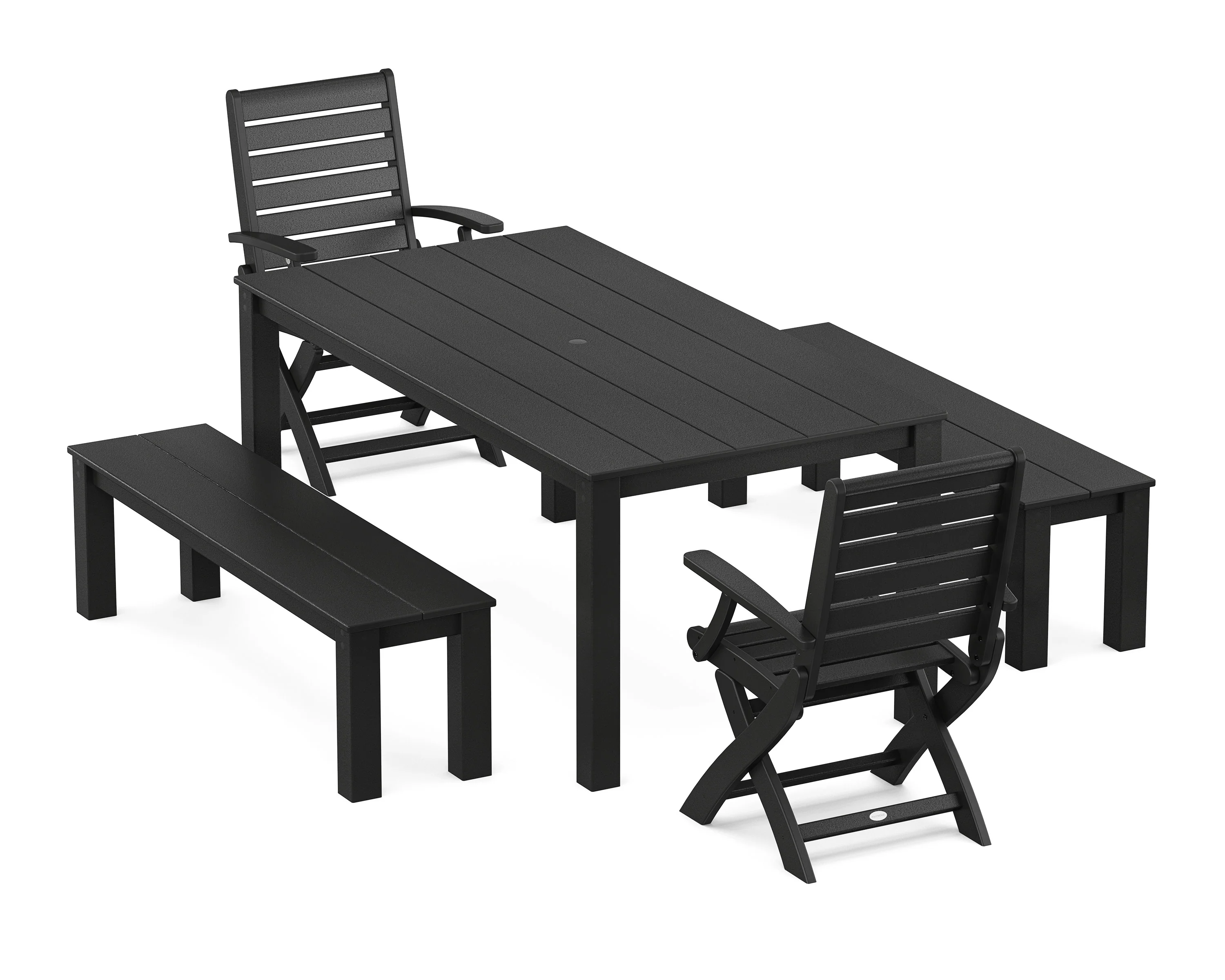 Signature Folding Chair 5-Piece Parsons Dining Set with Benches - Image 7