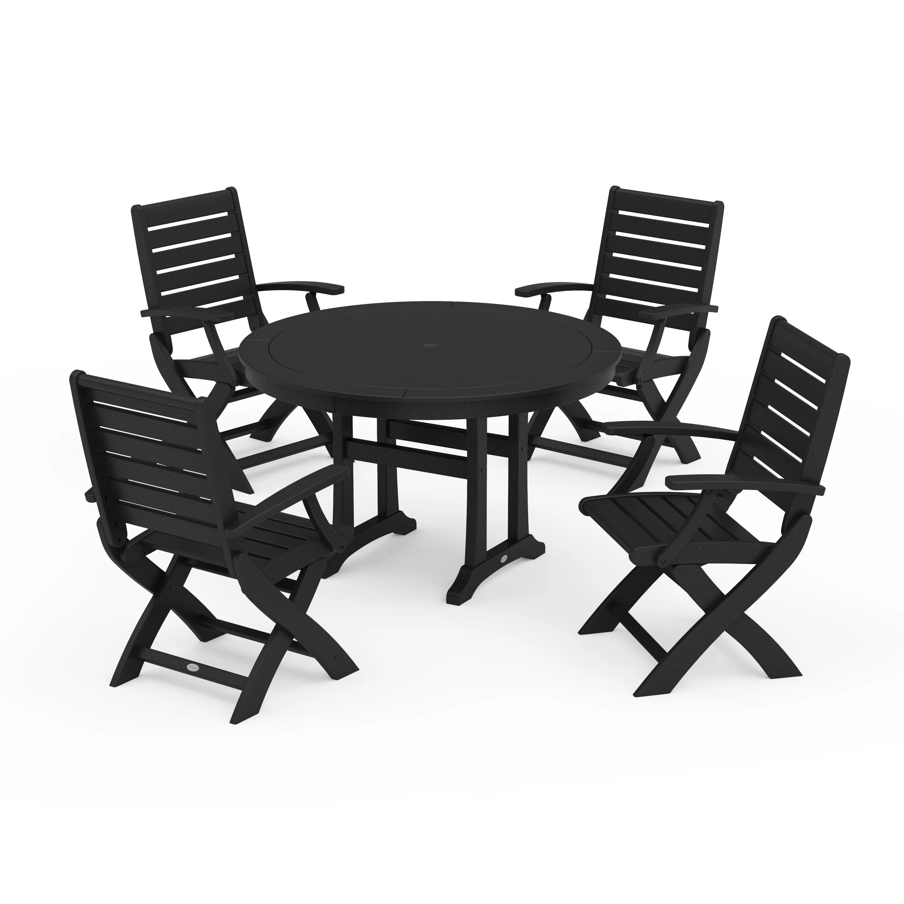 Signature Folding Chair 5-Piece Round Dining Set with Trestle Legs - Image 4