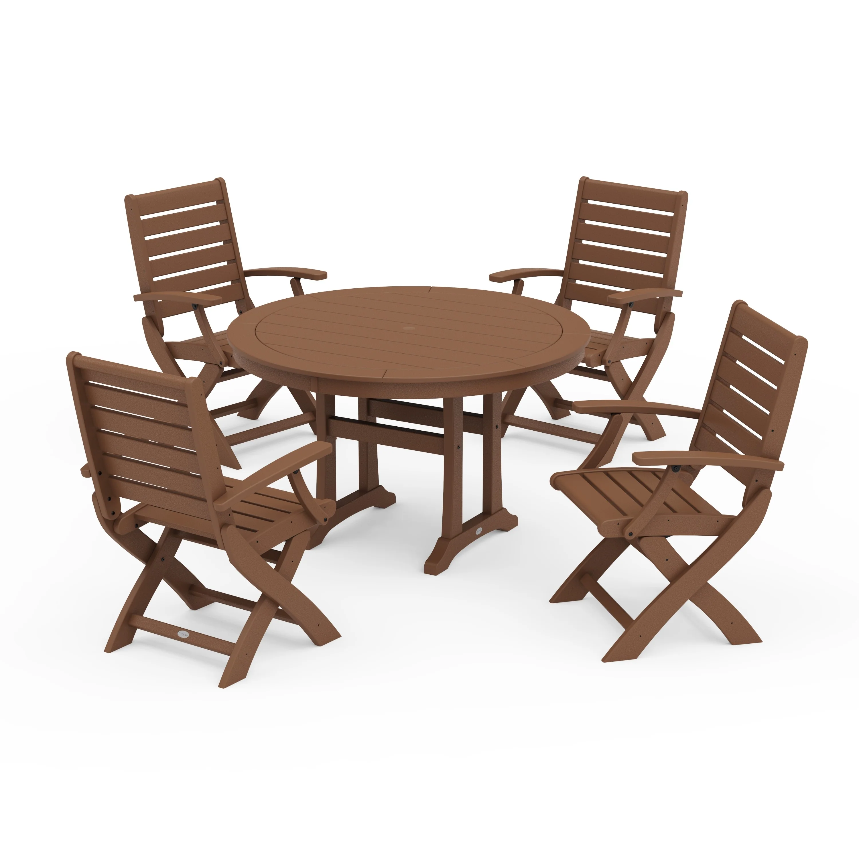 Signature Folding Chair 5-Piece Round Dining Set with Trestle Legs - Image 5