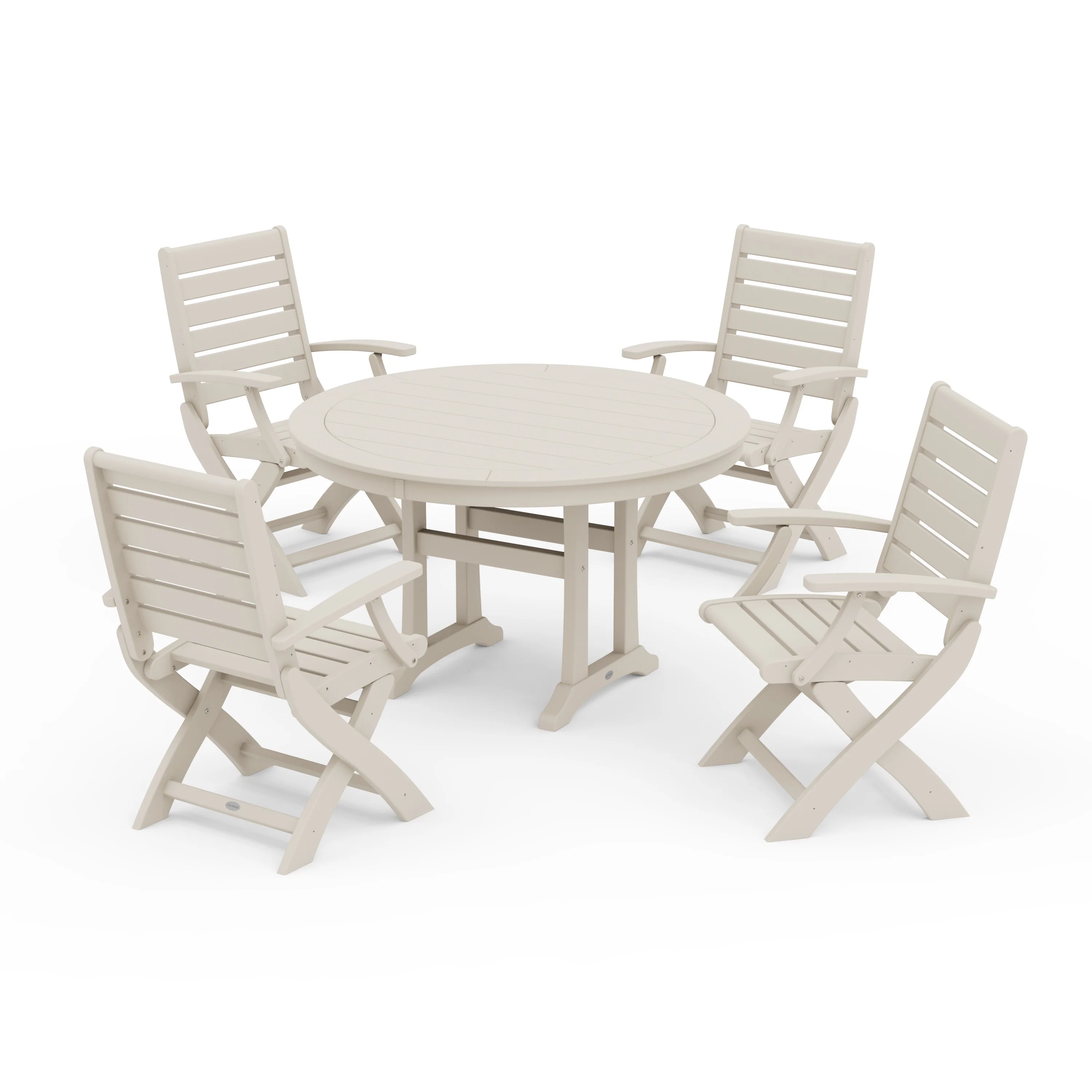 Signature Folding Chair 5-Piece Round Dining Set with Trestle Legs - Image 7