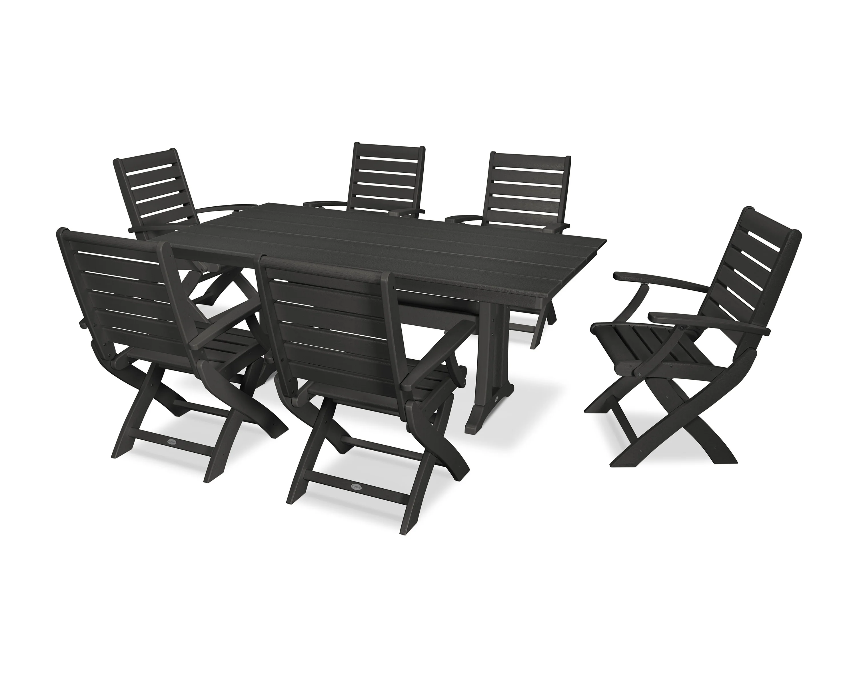 Signature Folding Chair 7-Piece Farmhouse Dining Set with Trestle Legs - Image 7
