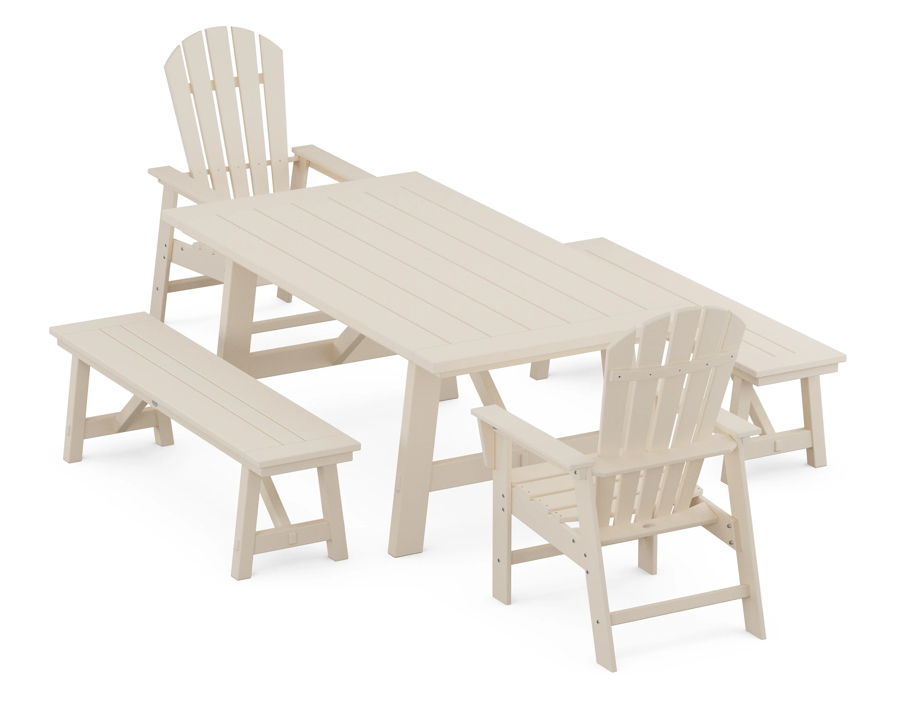 South Beach 5-Piece Rustic Farmhouse Dining Set With Benches - Image 6