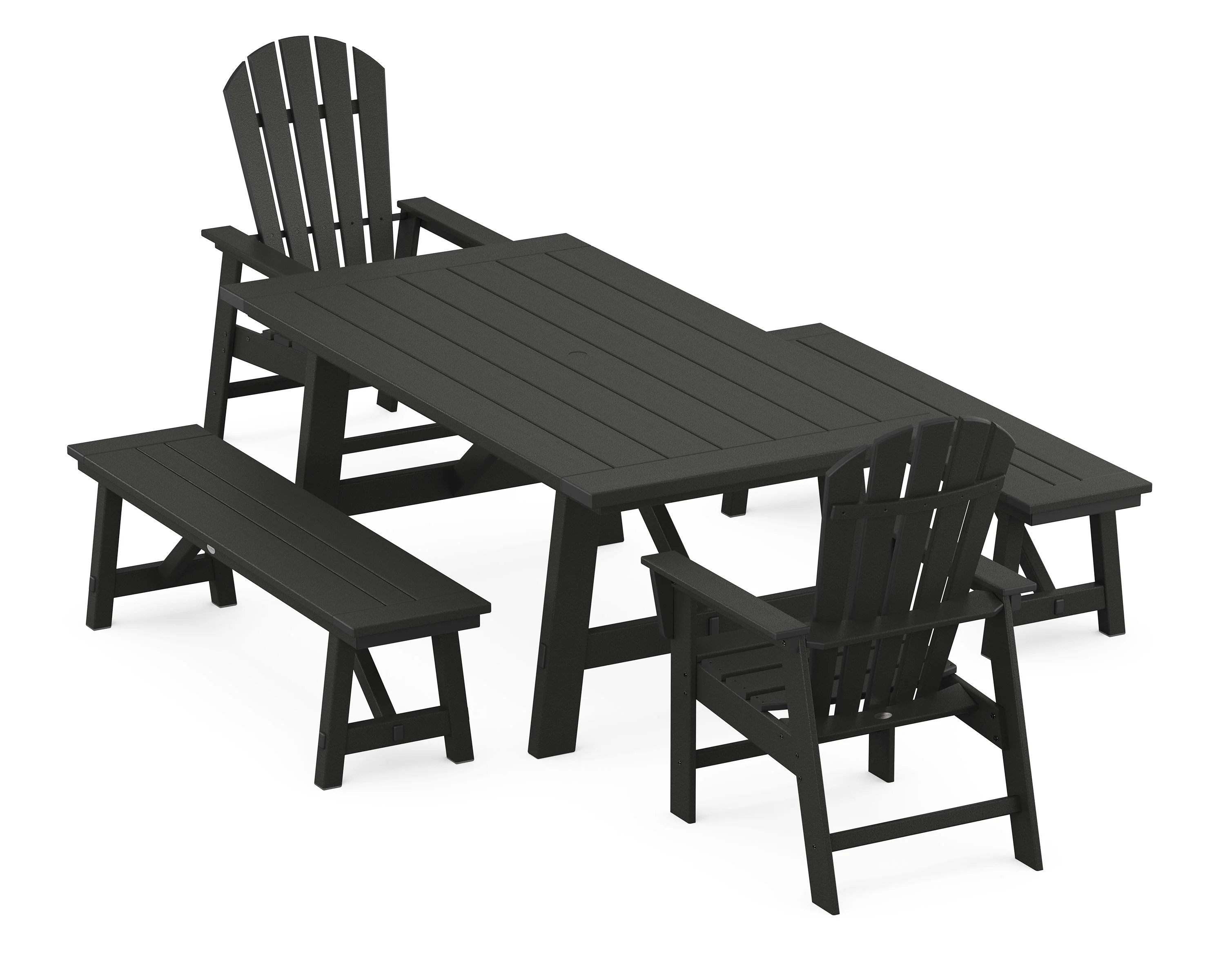 South Beach 5-Piece Rustic Farmhouse Dining Set With Benches - Image 7