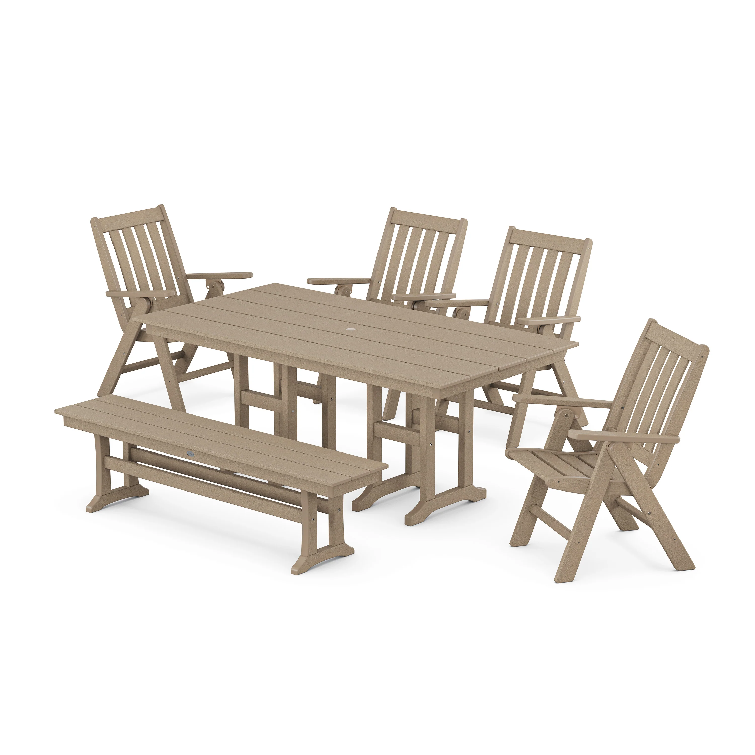 Vineyard Folding Chair 6-Piece Farmhouse Dining Set with Bench - Image 11