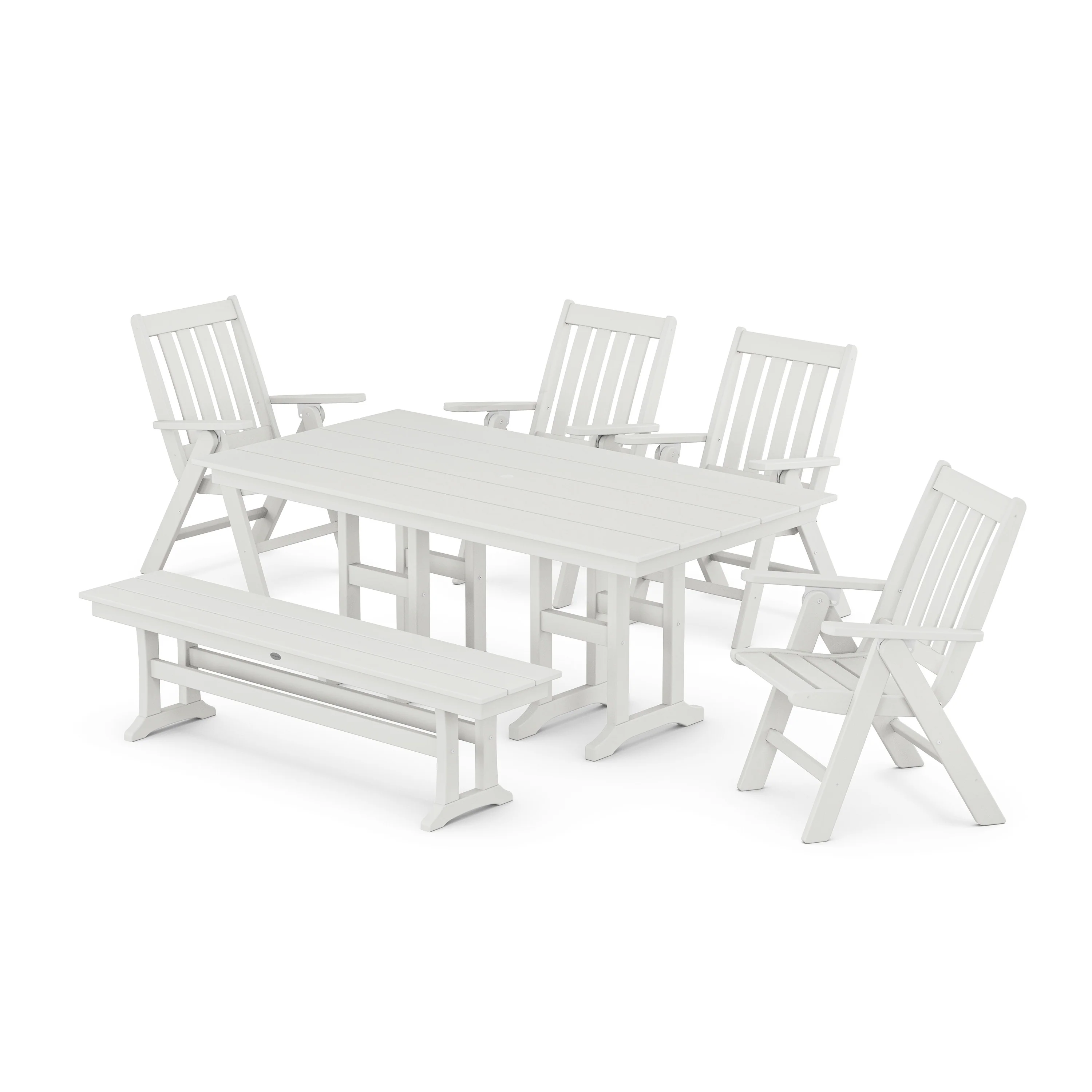 Vineyard Folding Chair 6-Piece Farmhouse Dining Set with Bench - Image 12
