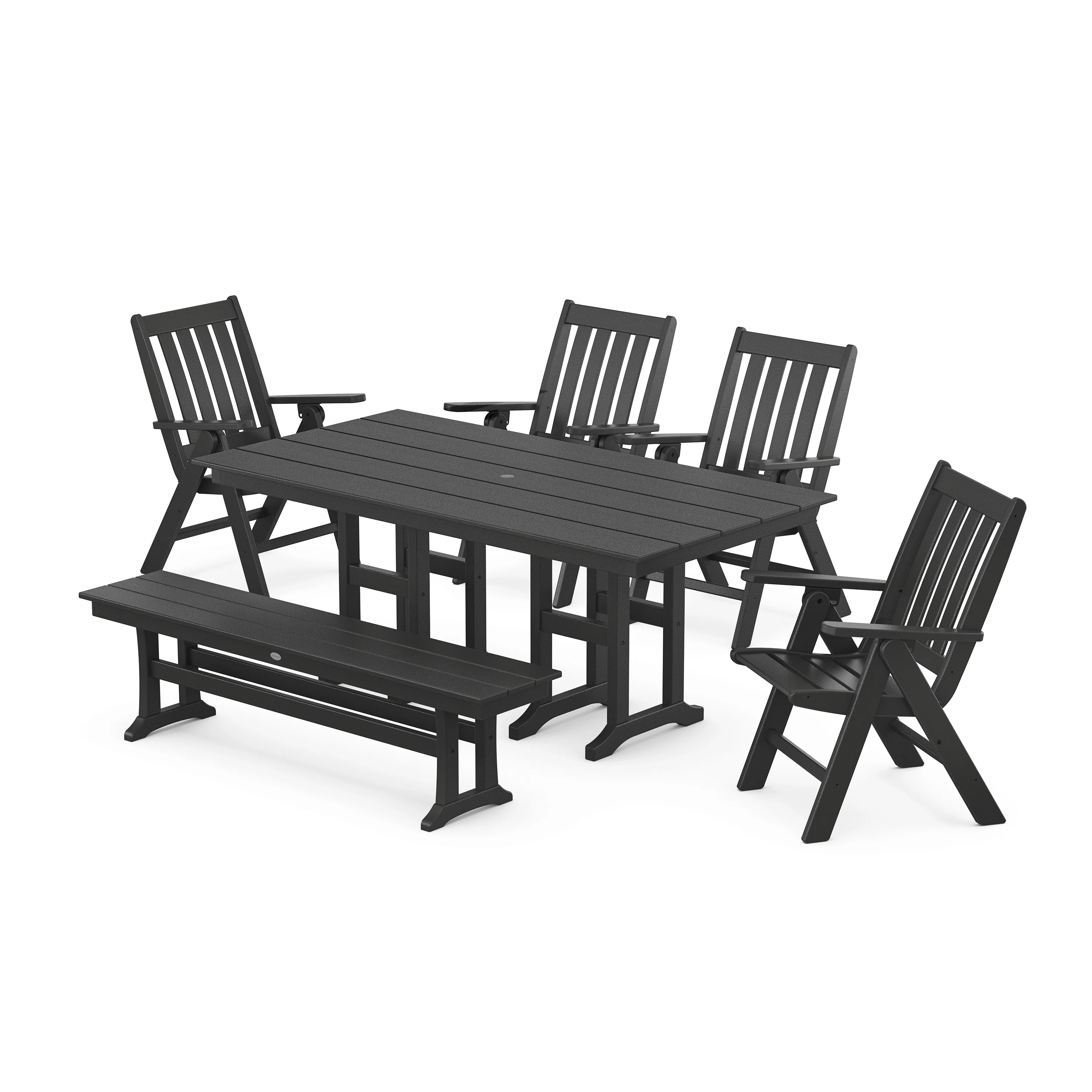 Vineyard Folding Chair 6-Piece Farmhouse Dining Set with Bench - Image 4
