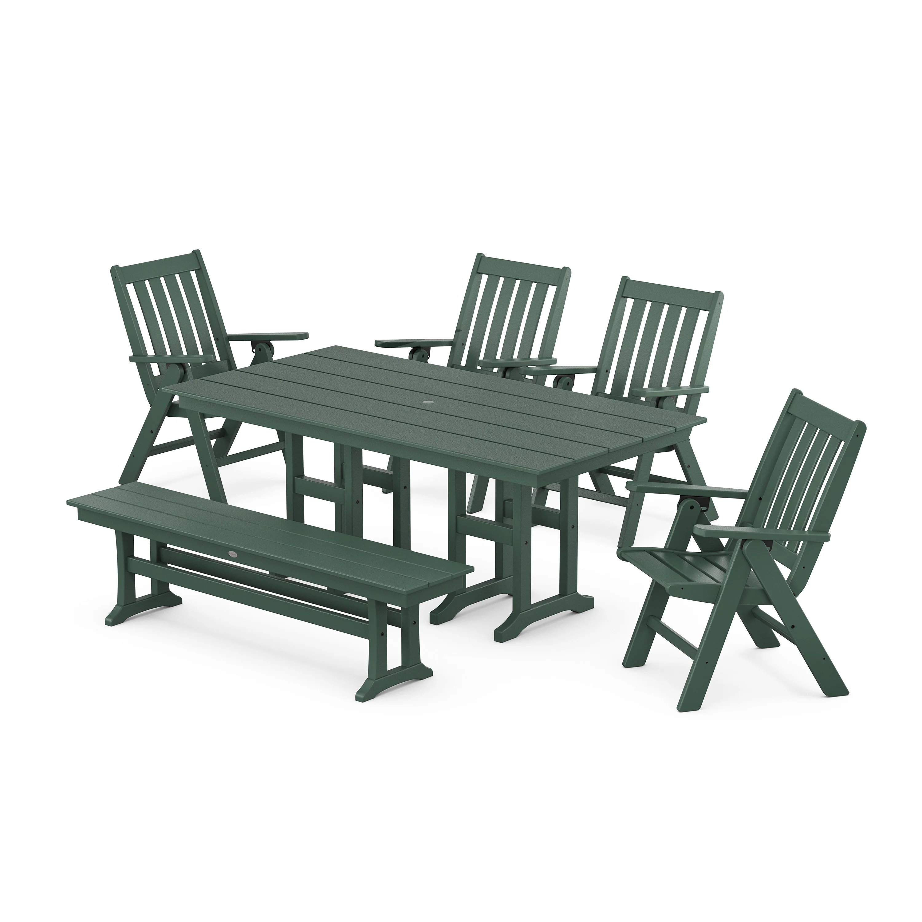 Vineyard Folding Chair 6-Piece Farmhouse Dining Set with Bench - Image 5