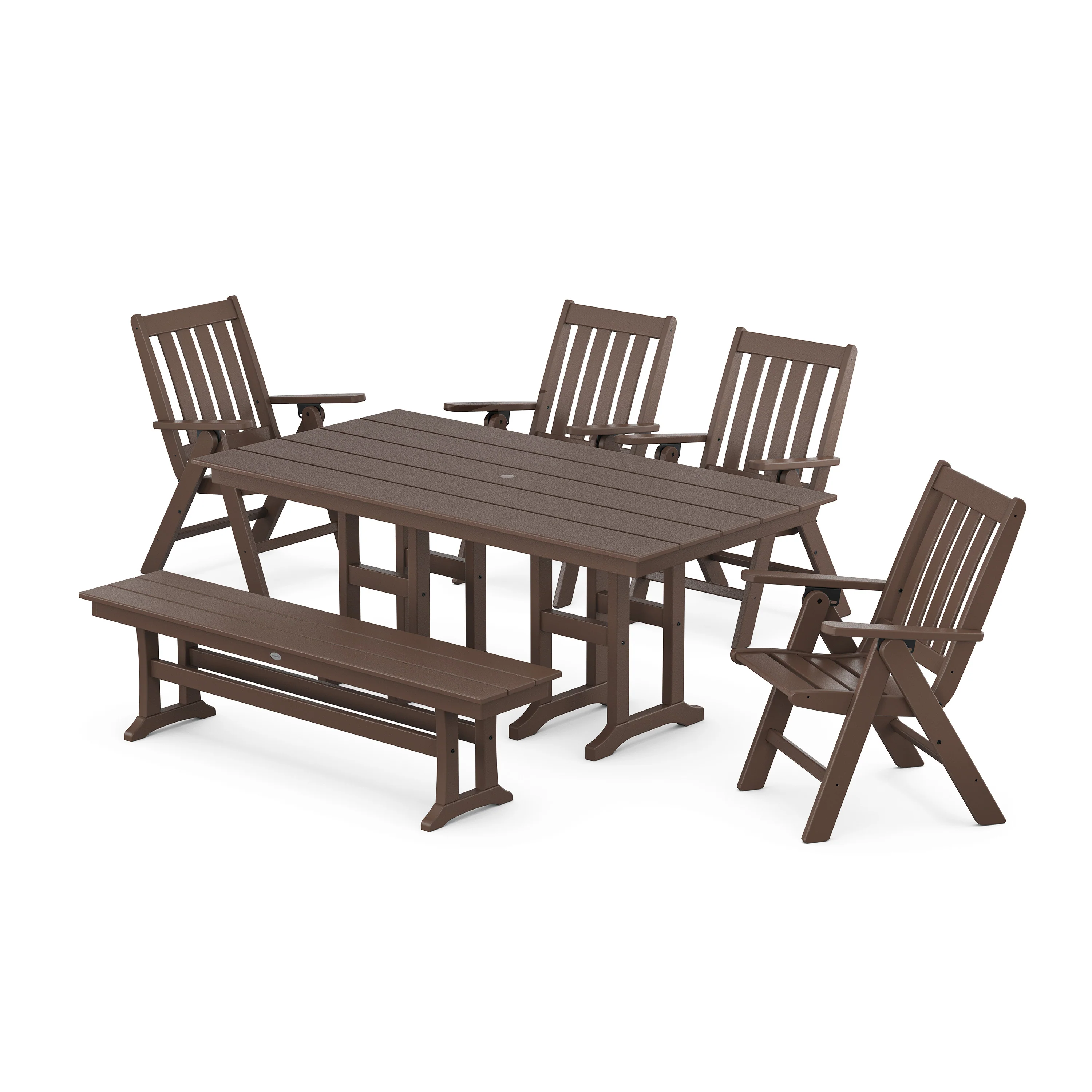 Vineyard Folding Chair 6-Piece Farmhouse Dining Set with Bench - Image 6