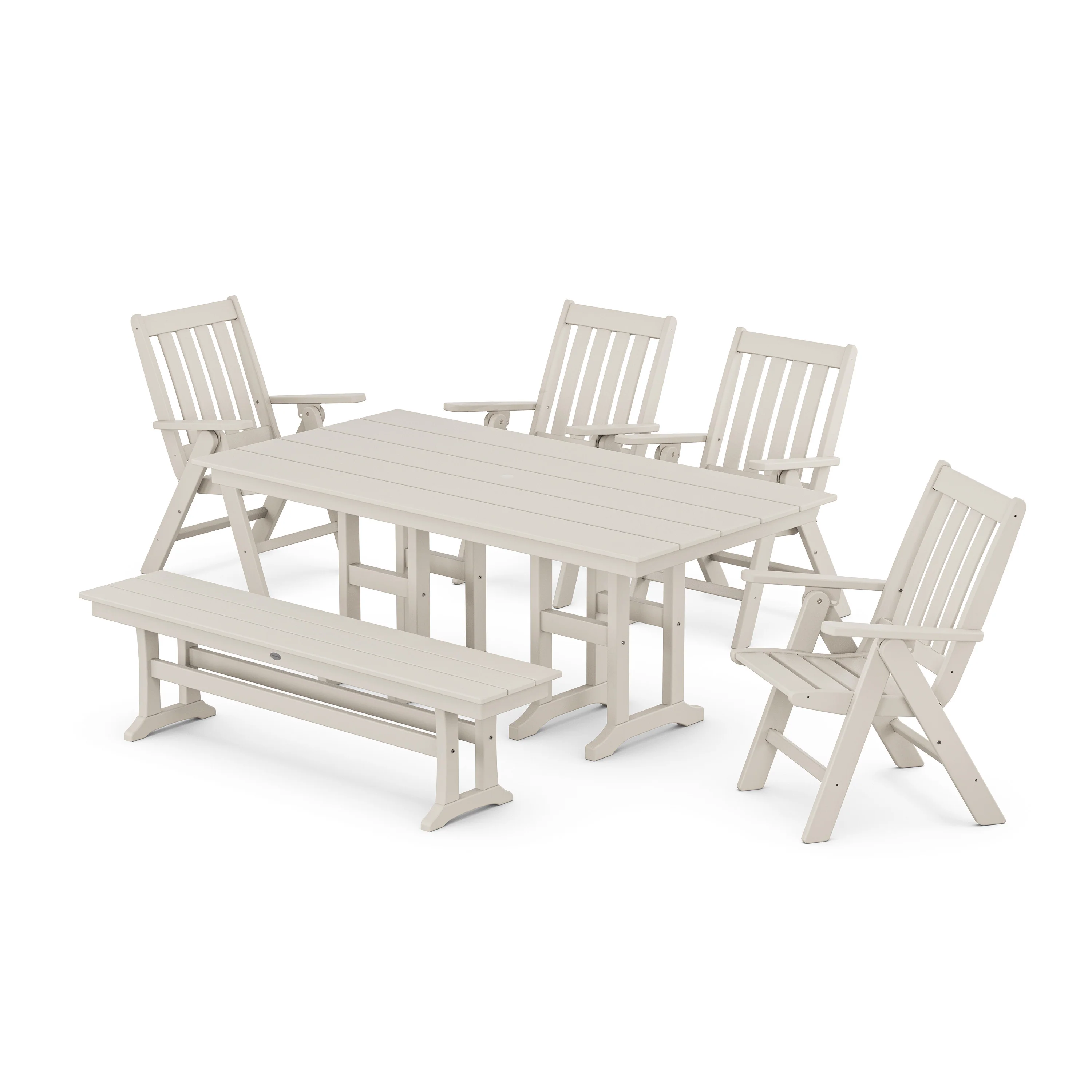 Vineyard Folding Chair 6-Piece Farmhouse Dining Set with Bench - Image 7