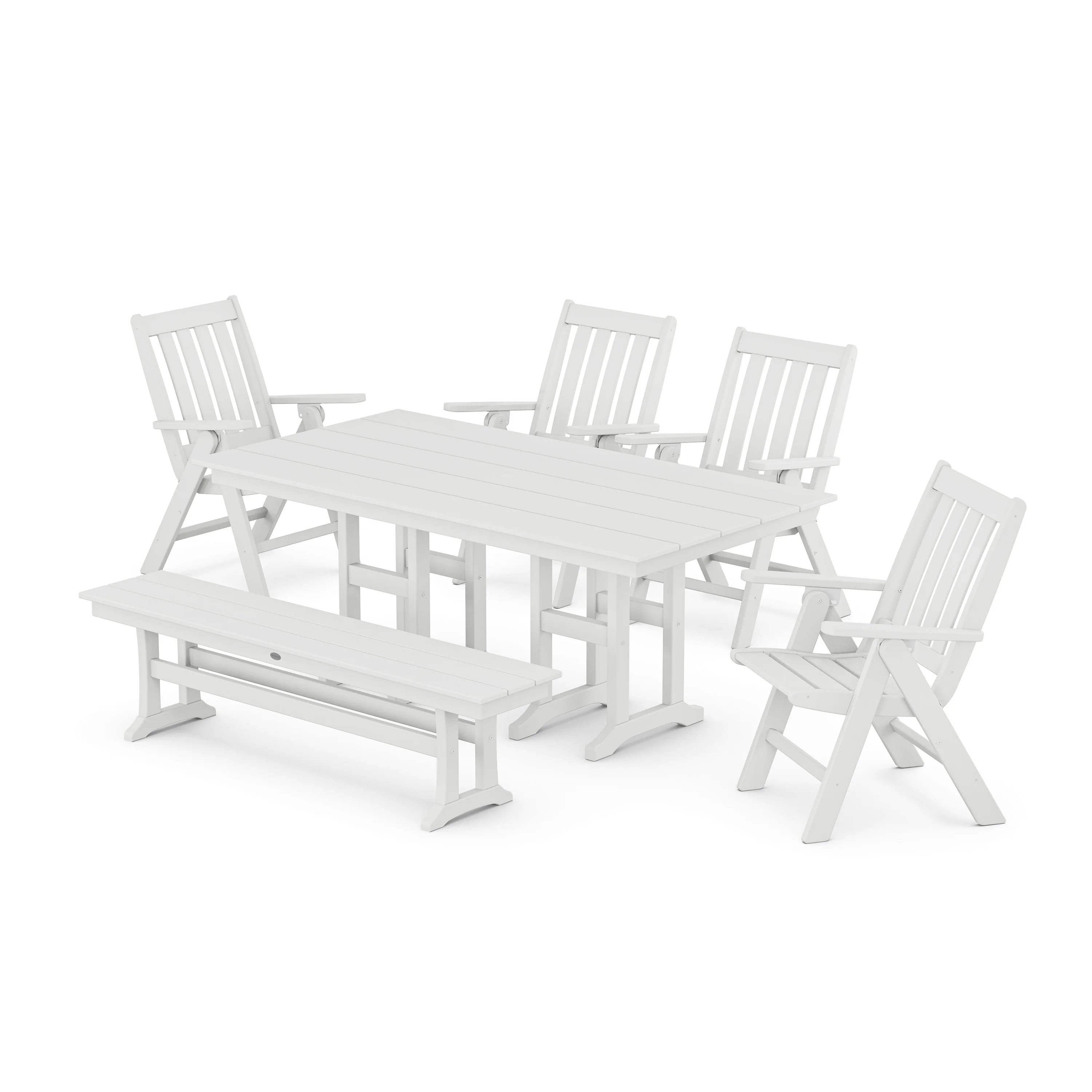Vineyard Folding Chair 6-Piece Farmhouse Dining Set with Bench - Image 9