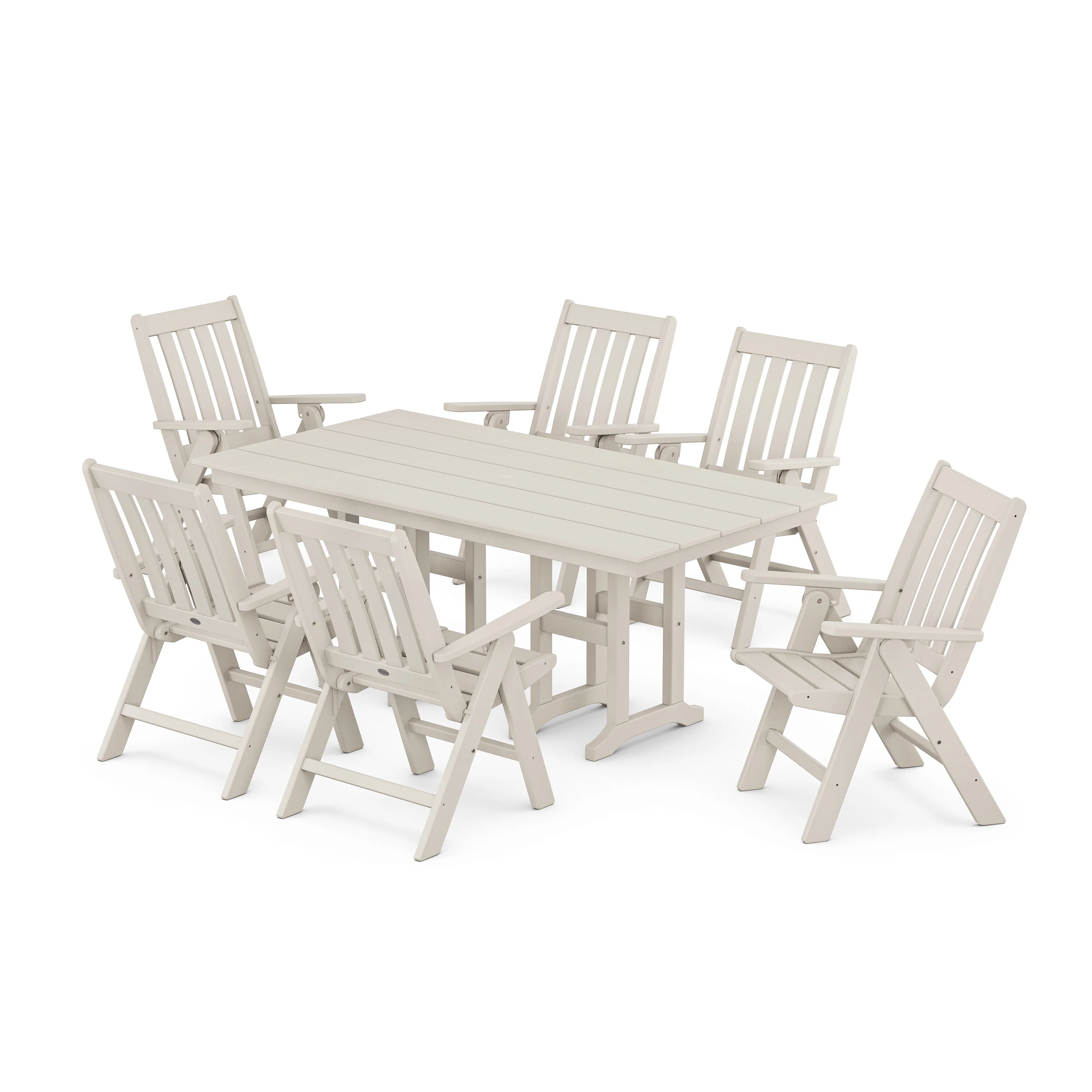 Vineyard Folding Chair 7-Piece Farmhouse Dining Set - Image 7